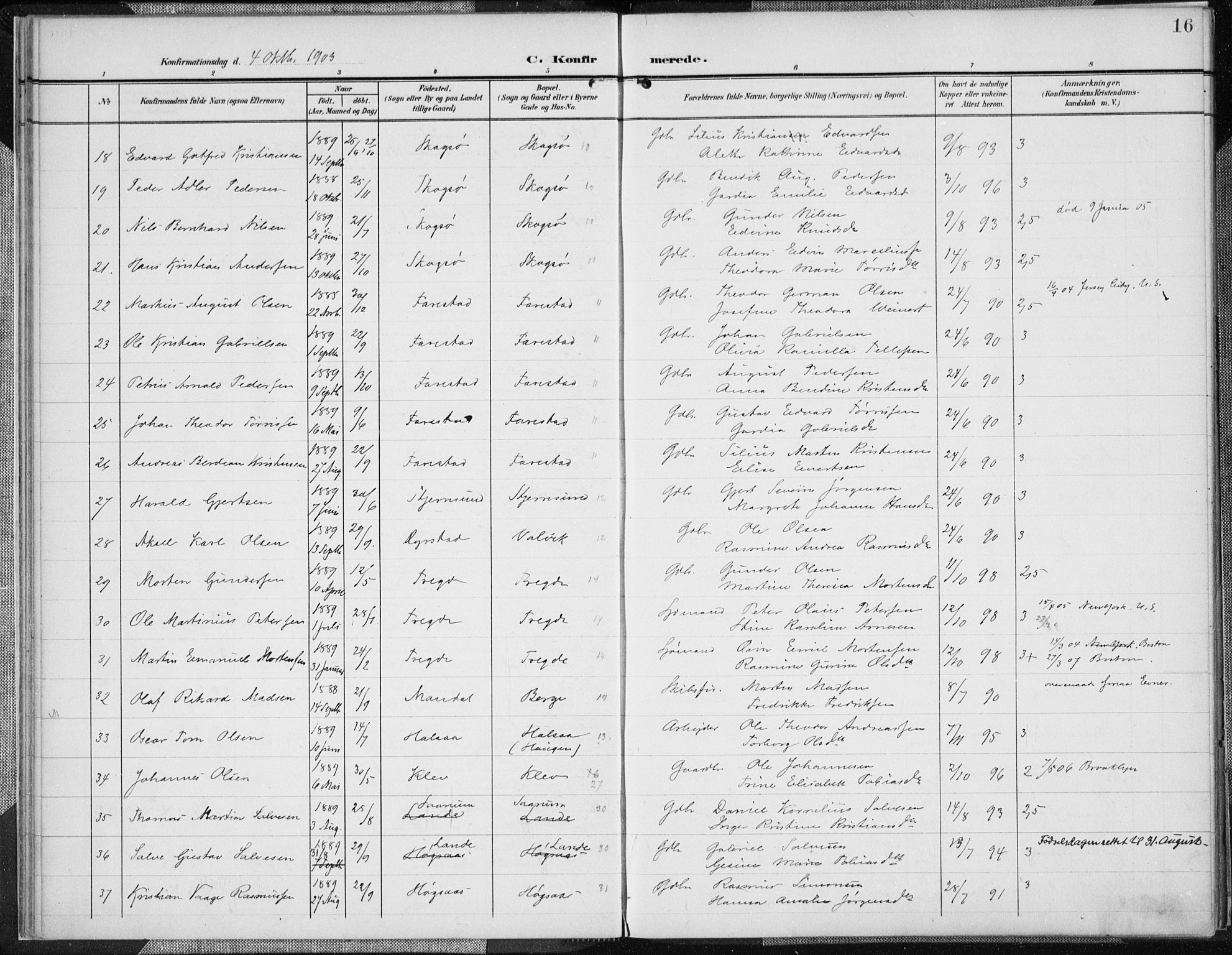 Mandal sokneprestkontor, SAK/1111-0030/F/Fa/Faa/L0019: Parish register (official) no. A 19, 1902-1912, p. 16