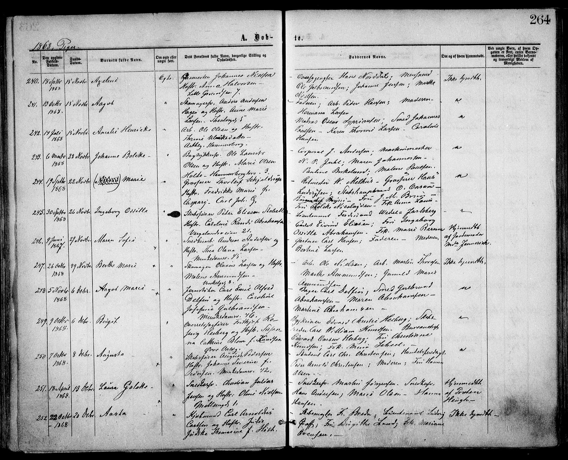 Trefoldighet prestekontor Kirkebøker, AV/SAO-A-10882/F/Fa/L0002: Parish register (official) no. I 2, 1863-1870, p. 264