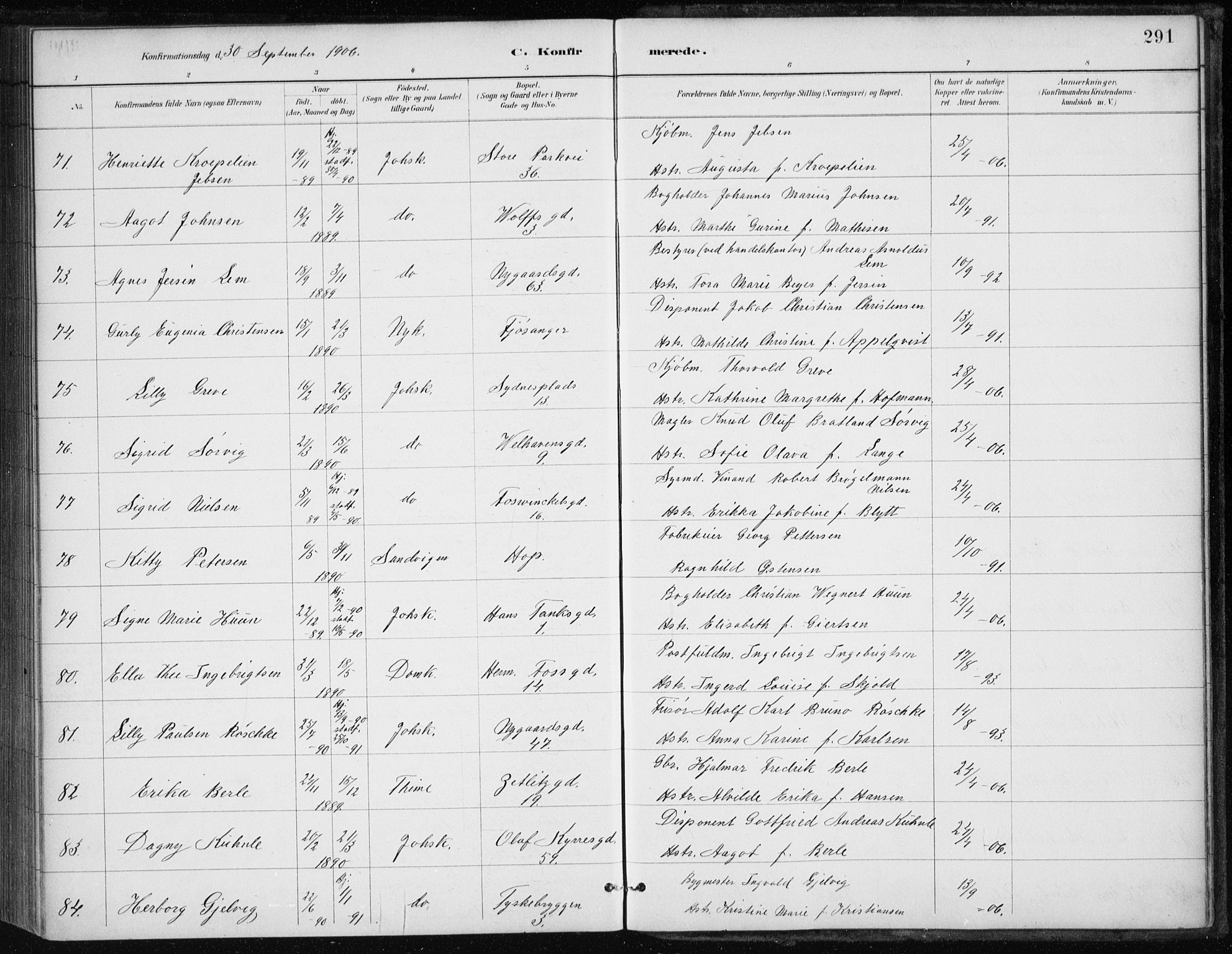 Johanneskirken sokneprestembete, AV/SAB-A-76001/H/Haa/L0008: Parish register (official) no. C 1, 1885-1907, p. 291