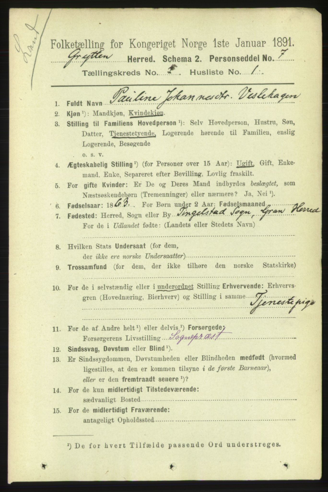 RA, 1891 census for 1539 Grytten, 1891, p. 1691