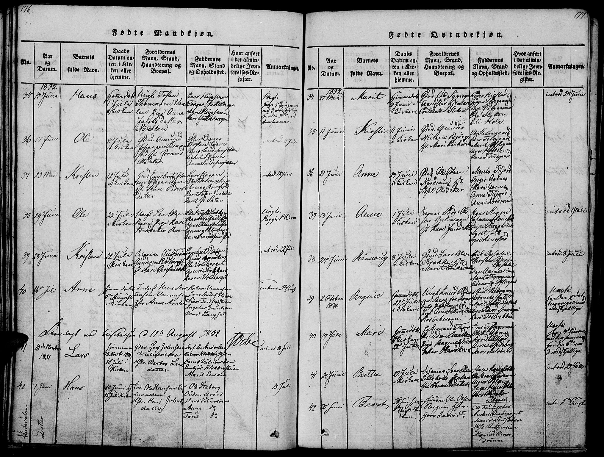 Ringebu prestekontor, AV/SAH-PREST-082/H/Ha/Haa/L0004: Parish register (official) no. 4, 1821-1839, p. 176-177