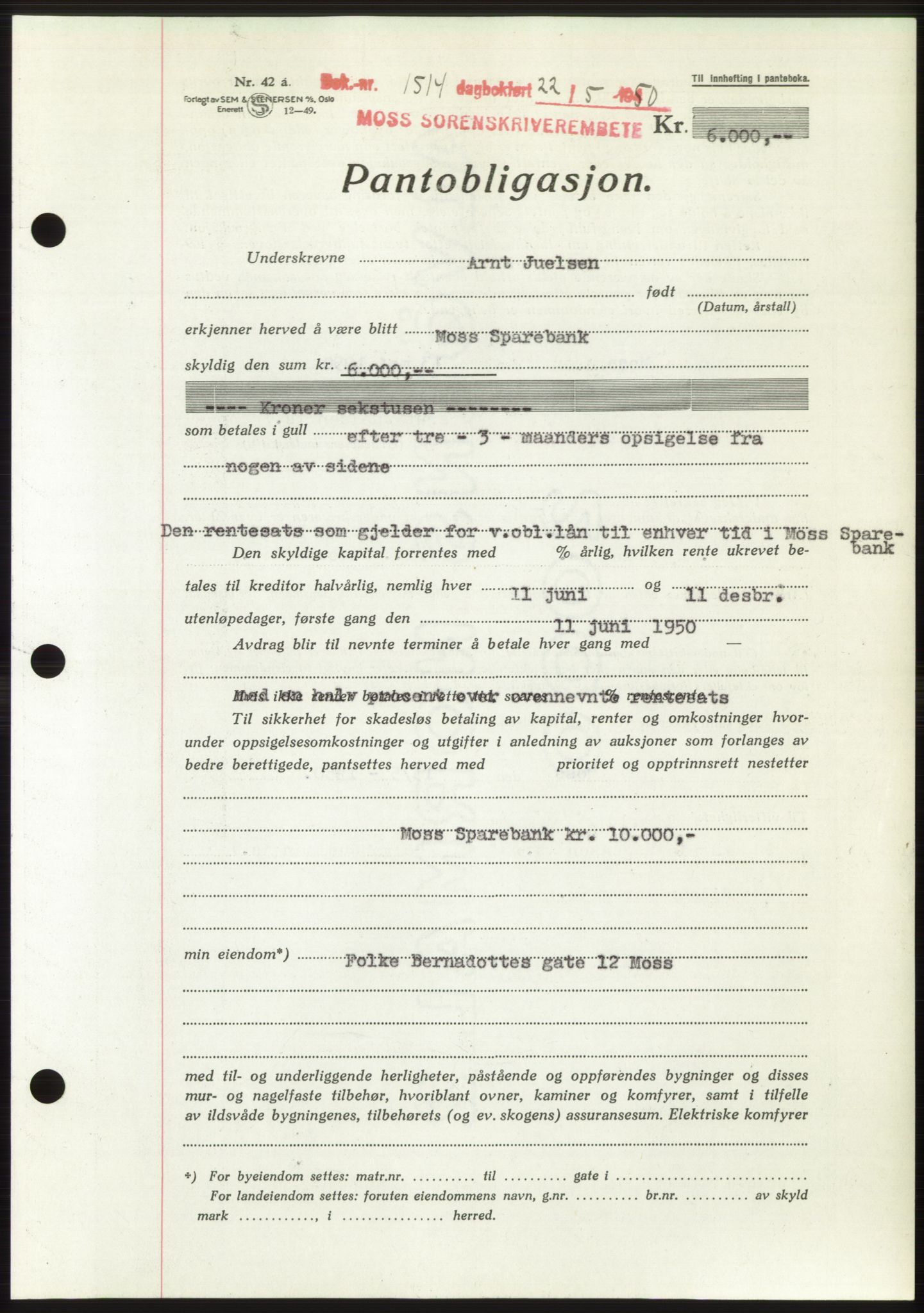 Moss sorenskriveri, AV/SAO-A-10168: Mortgage book no. B24, 1950-1950, Diary no: : 1514/1950