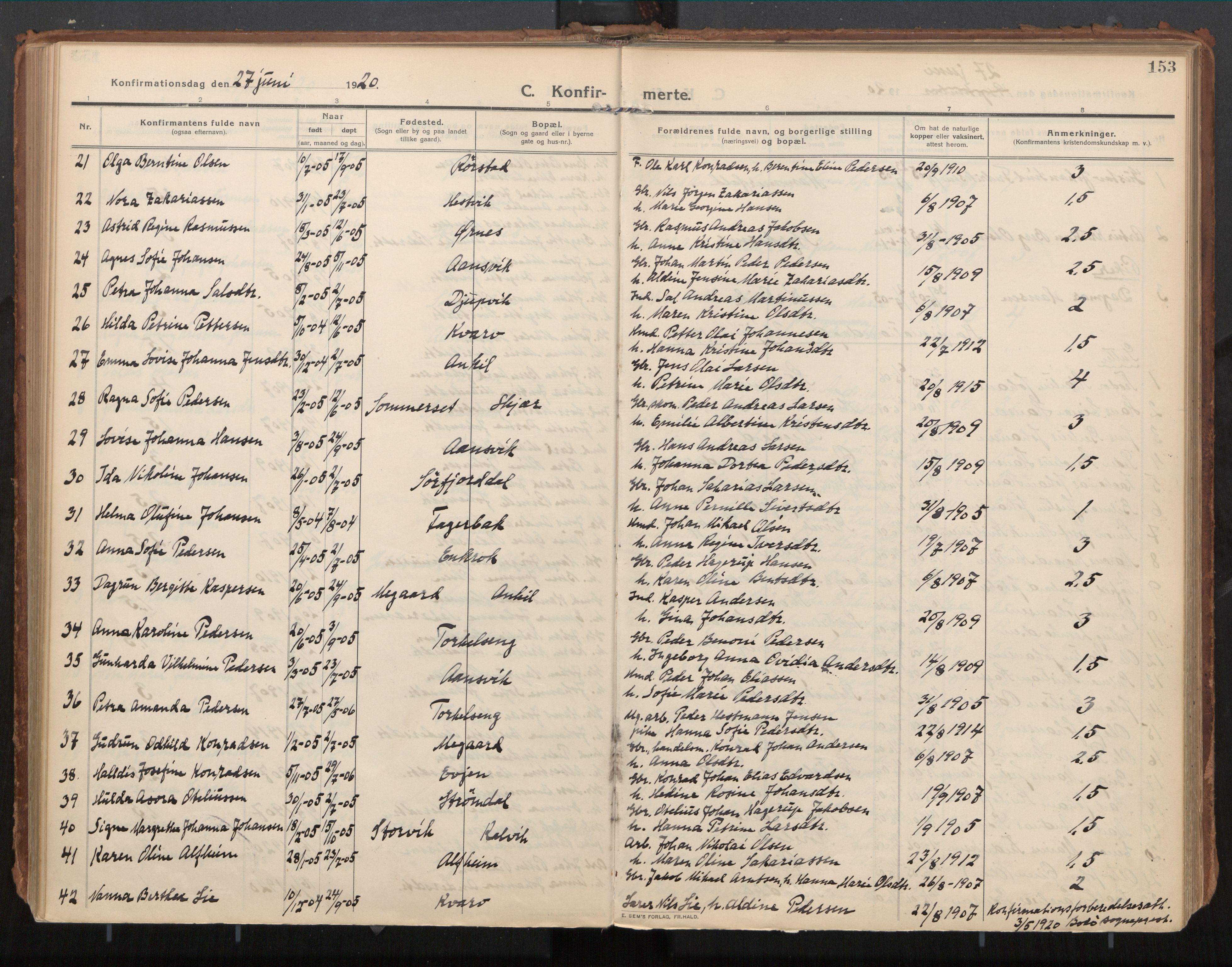 Ministerialprotokoller, klokkerbøker og fødselsregistre - Nordland, SAT/A-1459/854/L0784: Parish register (official) no. 854A07, 1910-1922, p. 153