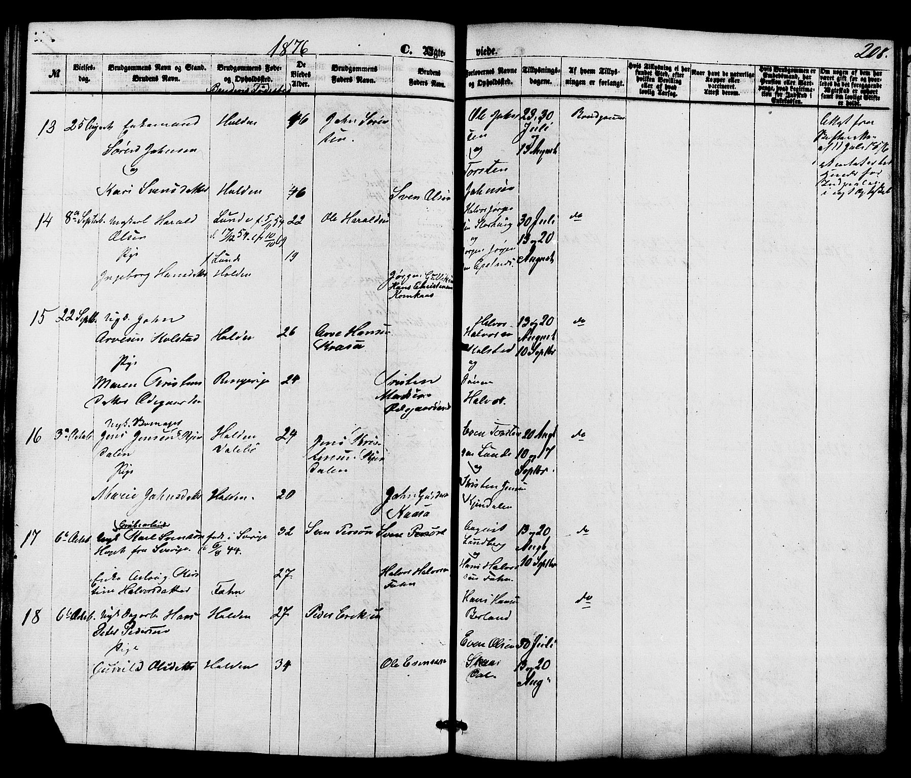 Holla kirkebøker, AV/SAKO-A-272/F/Fa/L0007: Parish register (official) no. 7, 1869-1881, p. 208