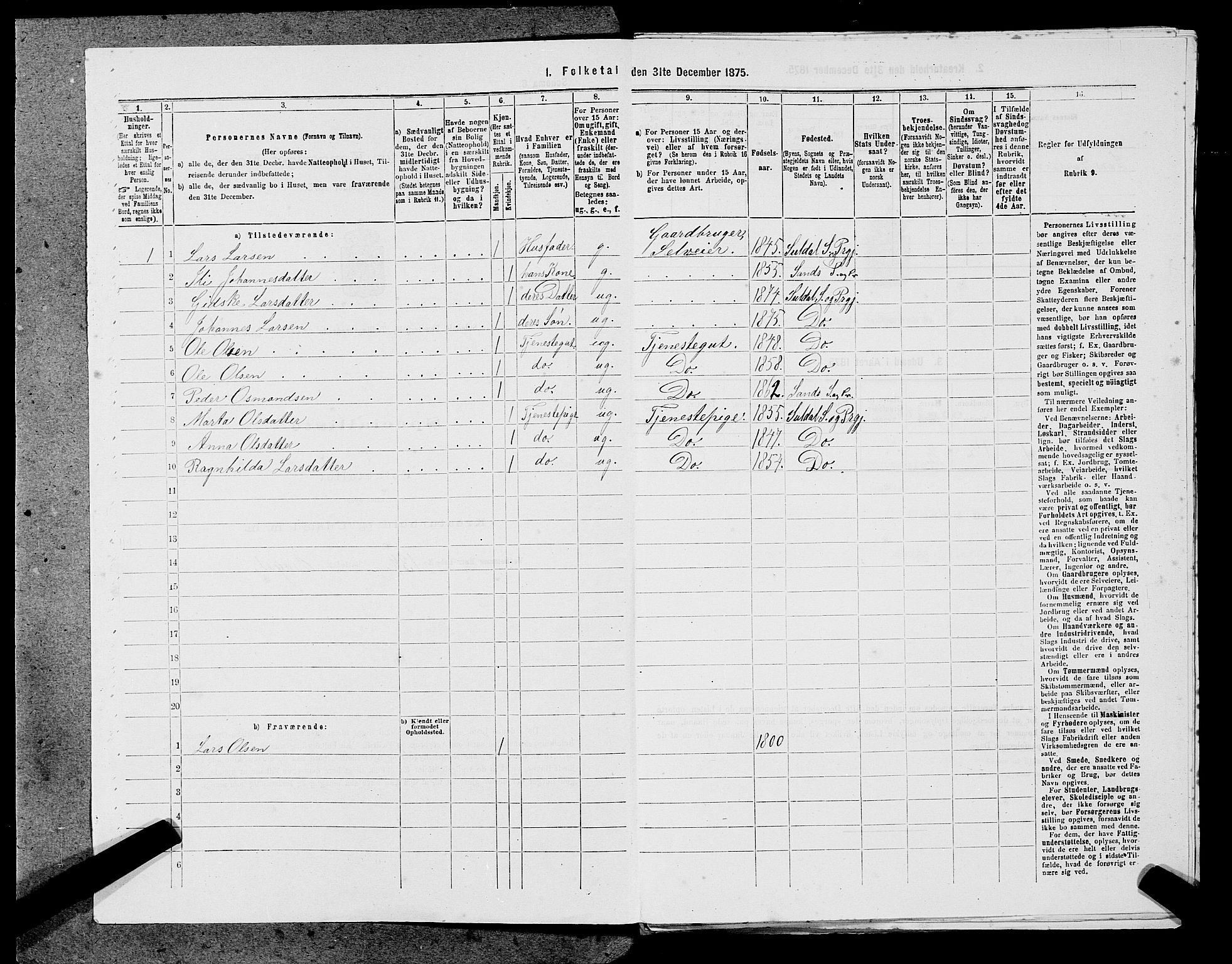 SAST, 1875 census for 1134P Suldal, 1875, p. 502