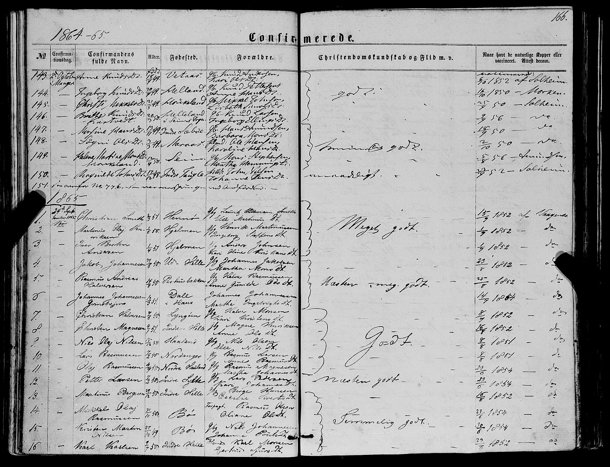 Manger sokneprestembete, SAB/A-76801/H/Haa: Parish register (official) no. A 7, 1860-1870, p. 166