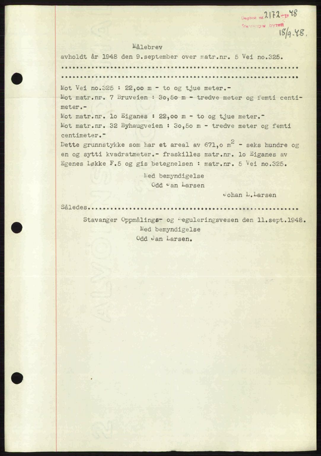 Stavanger byrett, SAST/A-100455/002/G/Gb/L0022: Mortgage book no. A11, 1947-1948, Diary no: : 2172/1948