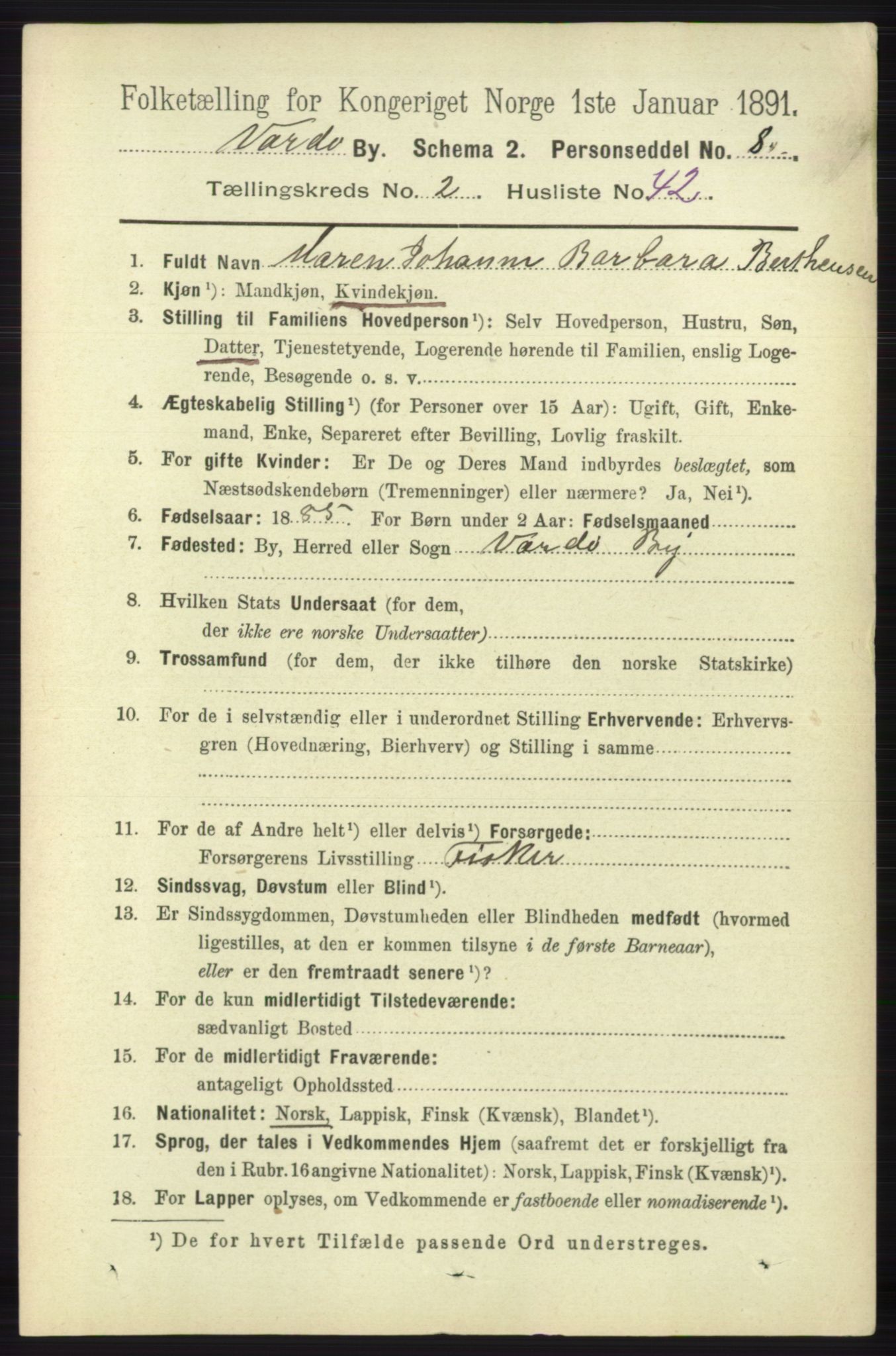 RA, 1891 census for 2002 Vardø, 1891, p. 1478