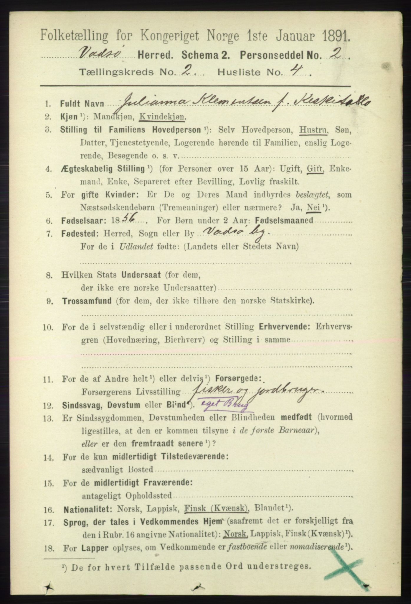 RA, 1891 census for 2029 Vadsø, 1891, p. 466
