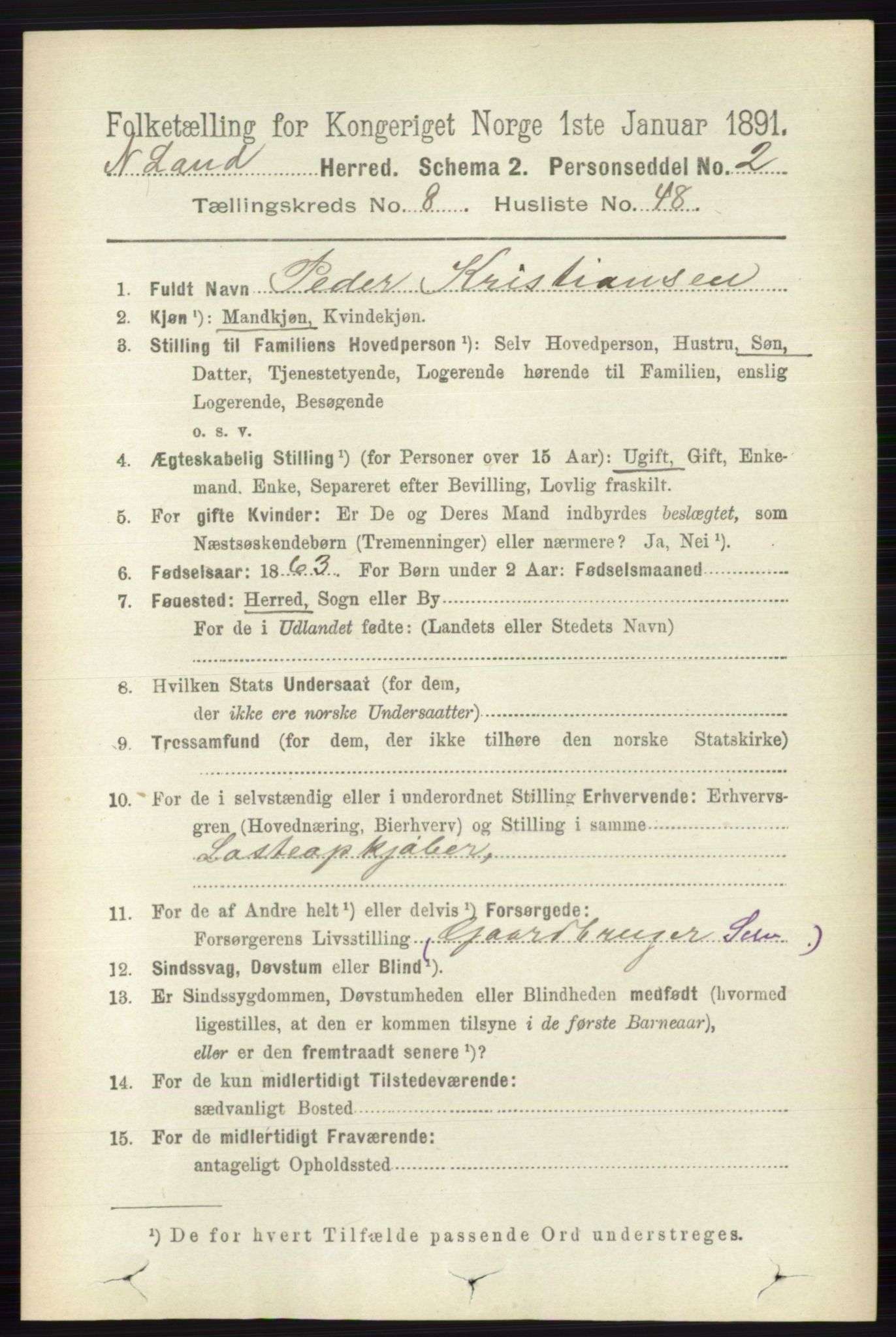 RA, 1891 census for 0538 Nordre Land, 1891, p. 2490