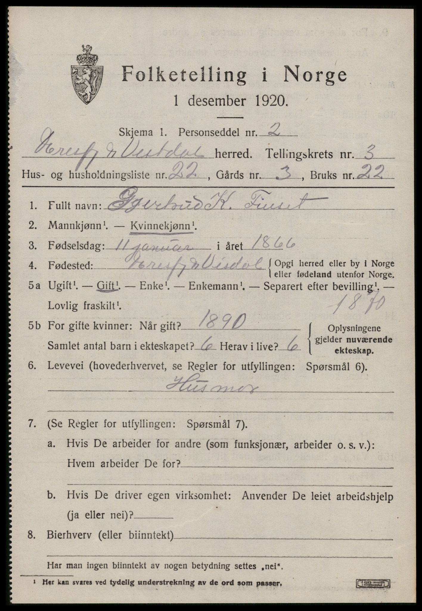 SAT, 1920 census for Eresfjord og Vistdal, 1920, p. 1967