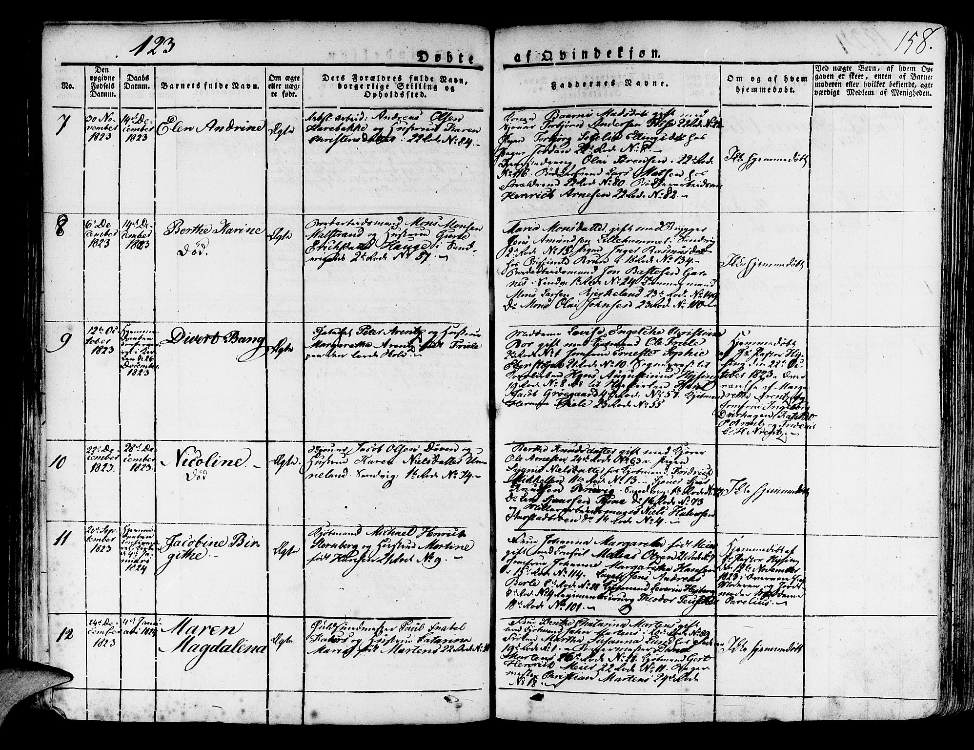 Korskirken sokneprestembete, AV/SAB-A-76101/H/Haa/L0014: Parish register (official) no. A 14, 1823-1835, p. 158