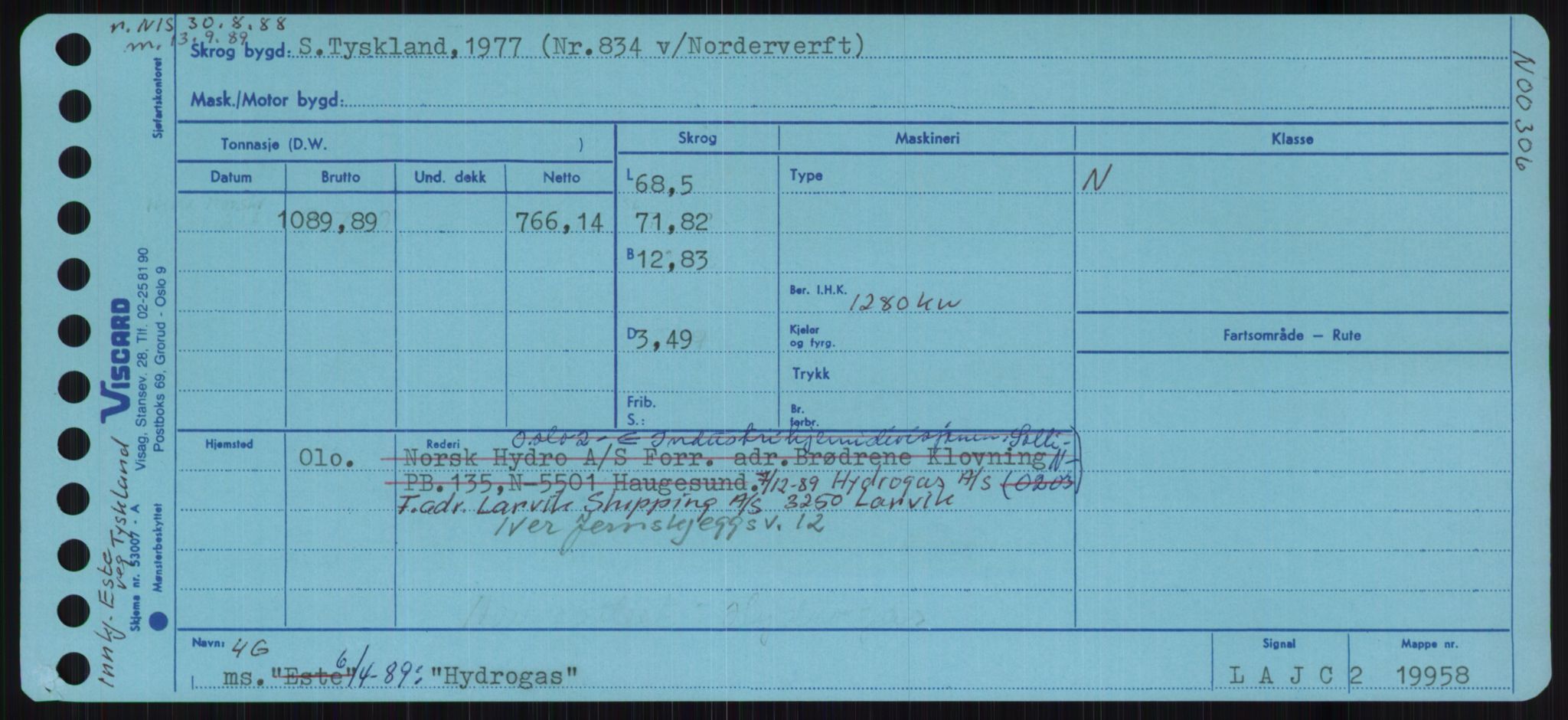 Sjøfartsdirektoratet med forløpere, Skipsmålingen, RA/S-1627/H/Ha/L0003/0001: Fartøy, Hilm-Mar / Fartøy, Hilm-Kol, p. 171