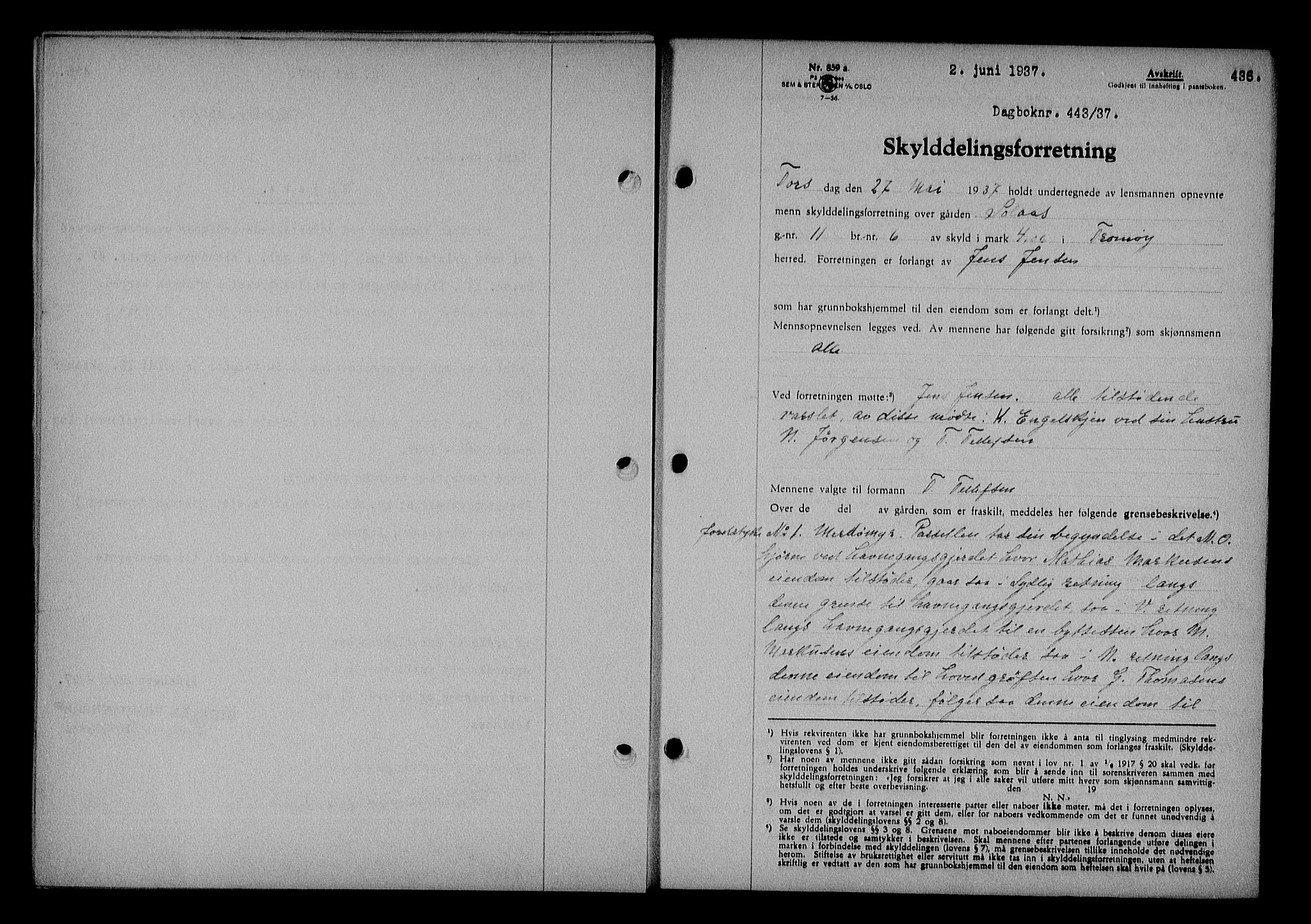 Nedenes sorenskriveri, SAK/1221-0006/G/Gb/Gba/L0043: Mortgage book no. 39, 1936-1937, Diary no: : 443/1937