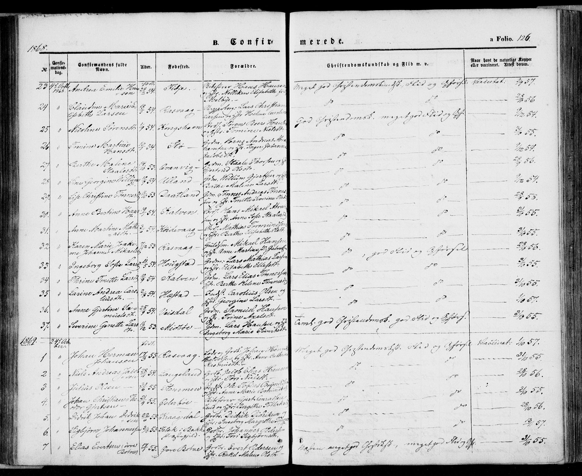 Flekkefjord sokneprestkontor, AV/SAK-1111-0012/F/Fa/Fab/L0004: Parish register (official) no. A 4, 1850-1875, p. 126