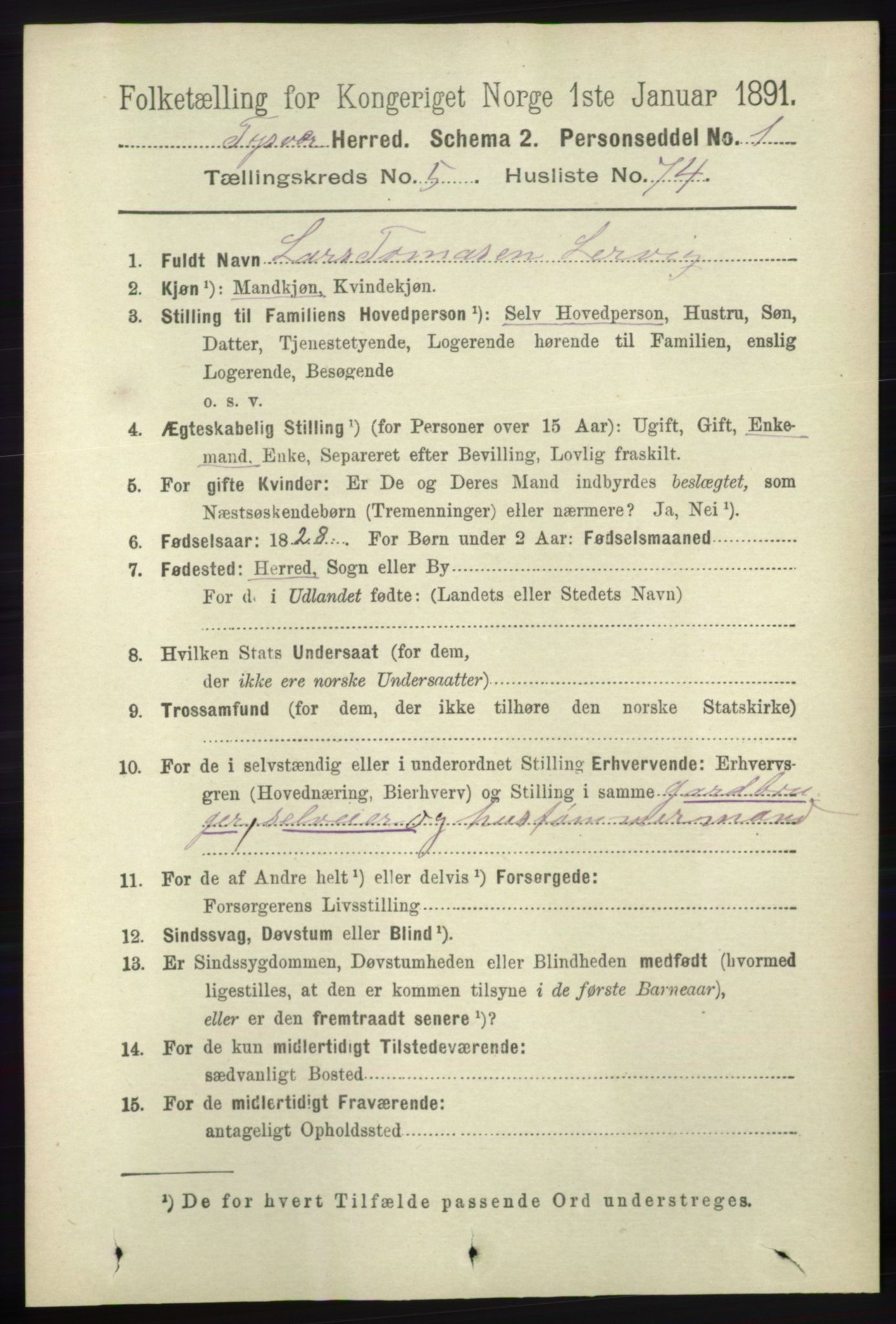 RA, 1891 census for 1146 Tysvær, 1891, p. 2226