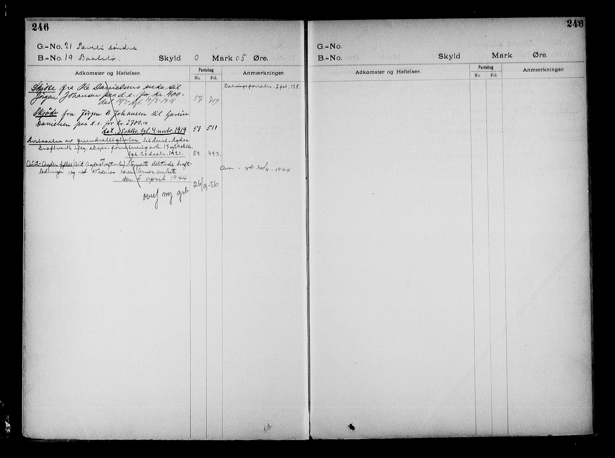 Vestre Nedenes/Sand sorenskriveri, SAK/1221-0010/G/Ga/L0022: Mortgage register no. 15, 1899-1957, p. 246