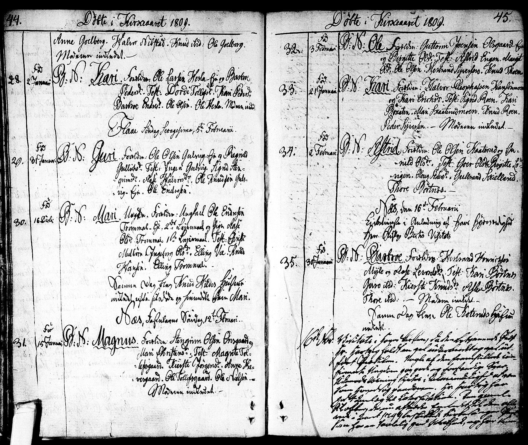 Nes kirkebøker, SAKO/A-236/F/Fa/L0006: Parish register (official) no. 6, 1808-1814, p. 44-45