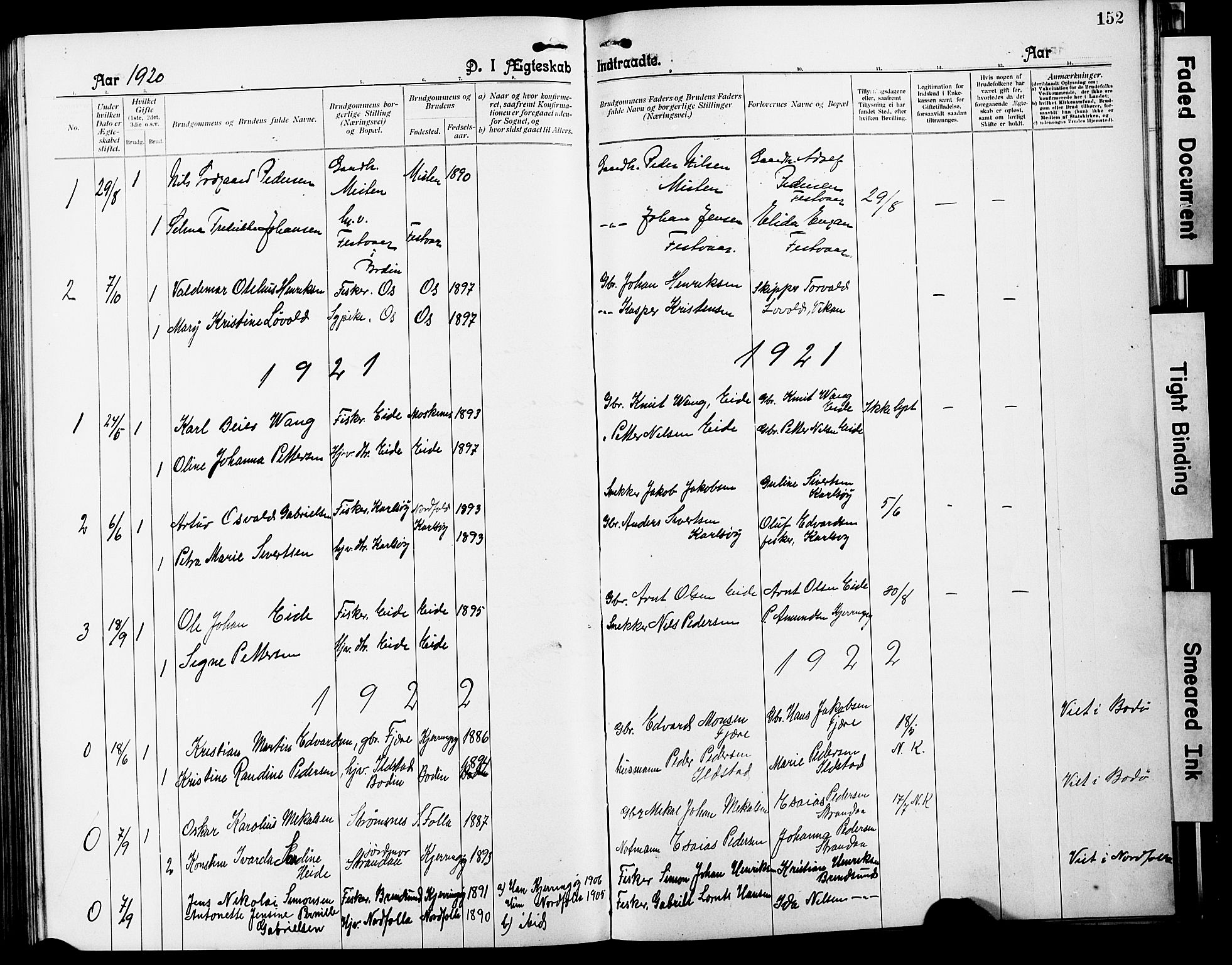 Ministerialprotokoller, klokkerbøker og fødselsregistre - Nordland, AV/SAT-A-1459/803/L0077: Parish register (copy) no. 803C04, 1897-1930, p. 152