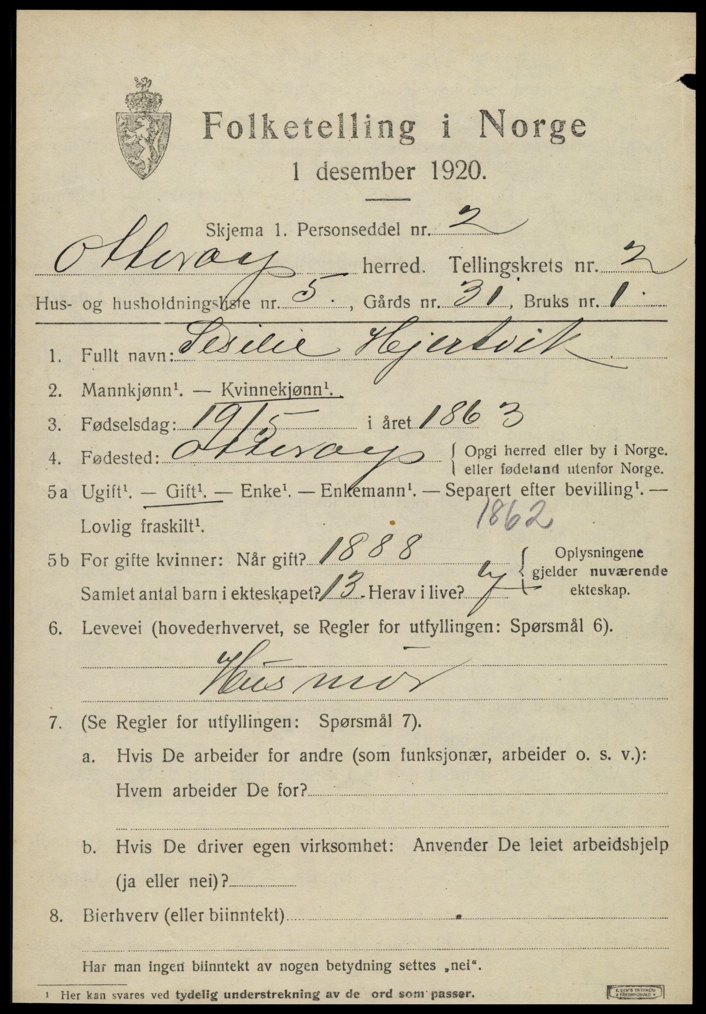 SAT, 1920 census for Otterøy, 1920, p. 1163