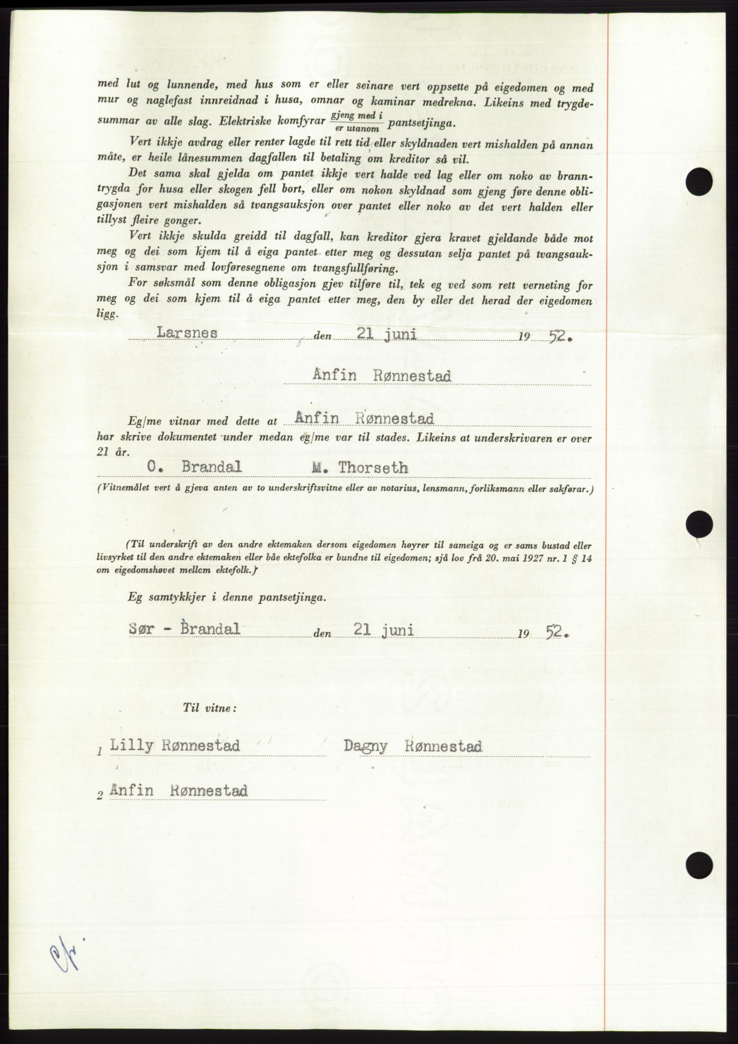 Søre Sunnmøre sorenskriveri, AV/SAT-A-4122/1/2/2C/L0121: Mortgage book no. 9B, 1951-1952, Diary no: : 1284/1952