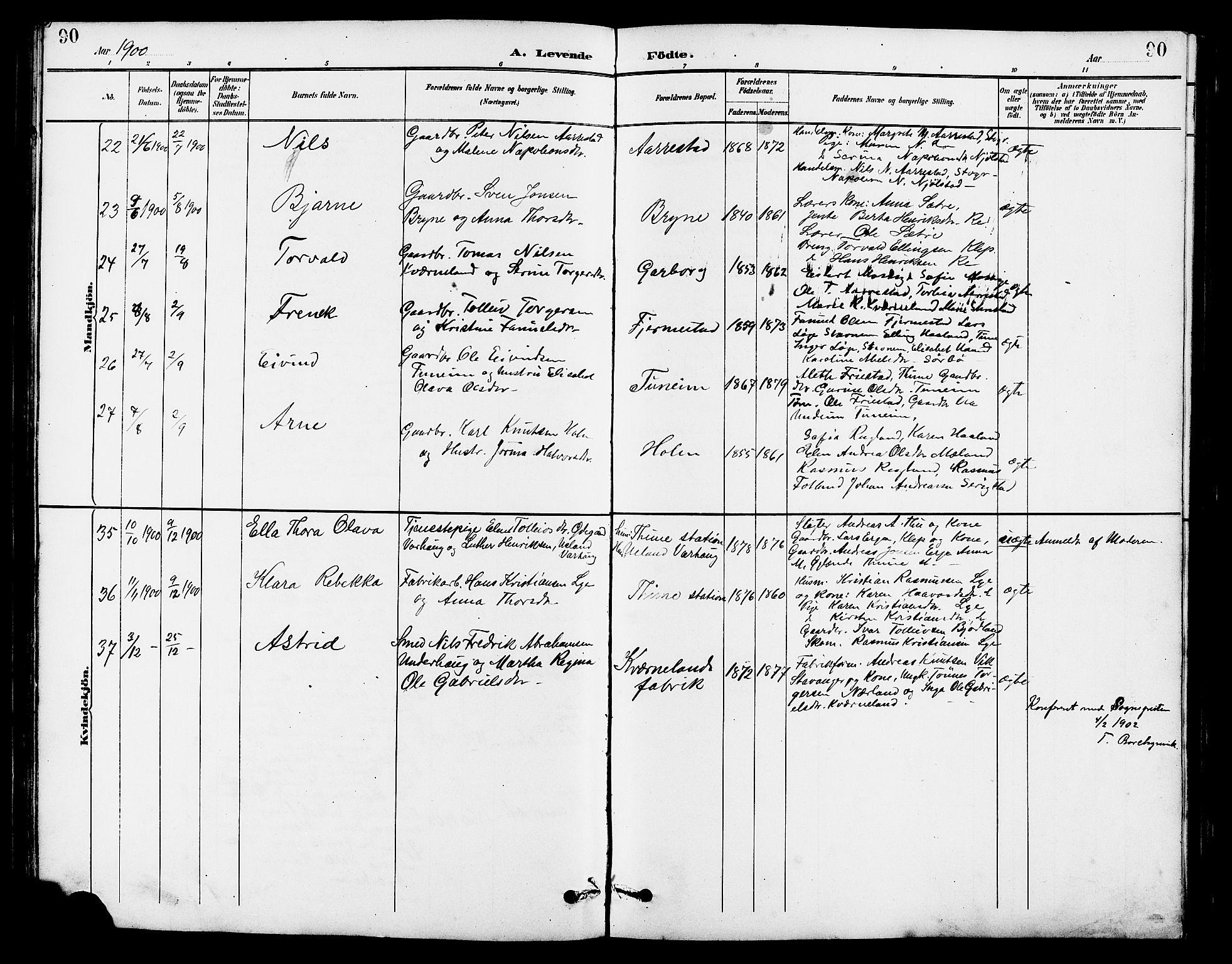 Lye sokneprestkontor, AV/SAST-A-101794/001/30BB/L0007: Parish register (copy) no. B 8, 1889-1909, p. 90