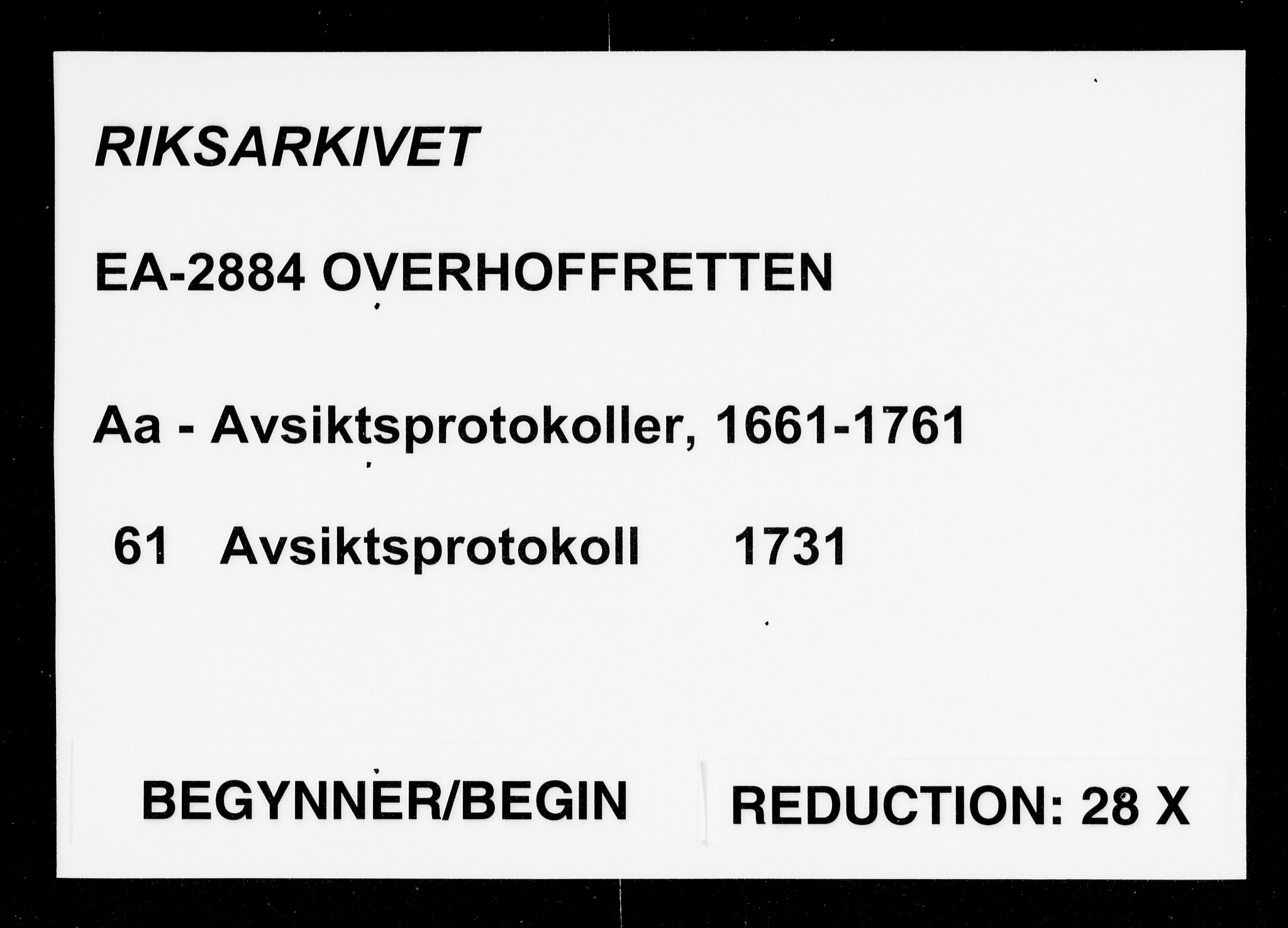 Overhoffretten 1667-1797, AV/RA-EA-2884/Aa/L0061: Avsiktsprotokoll, 1731