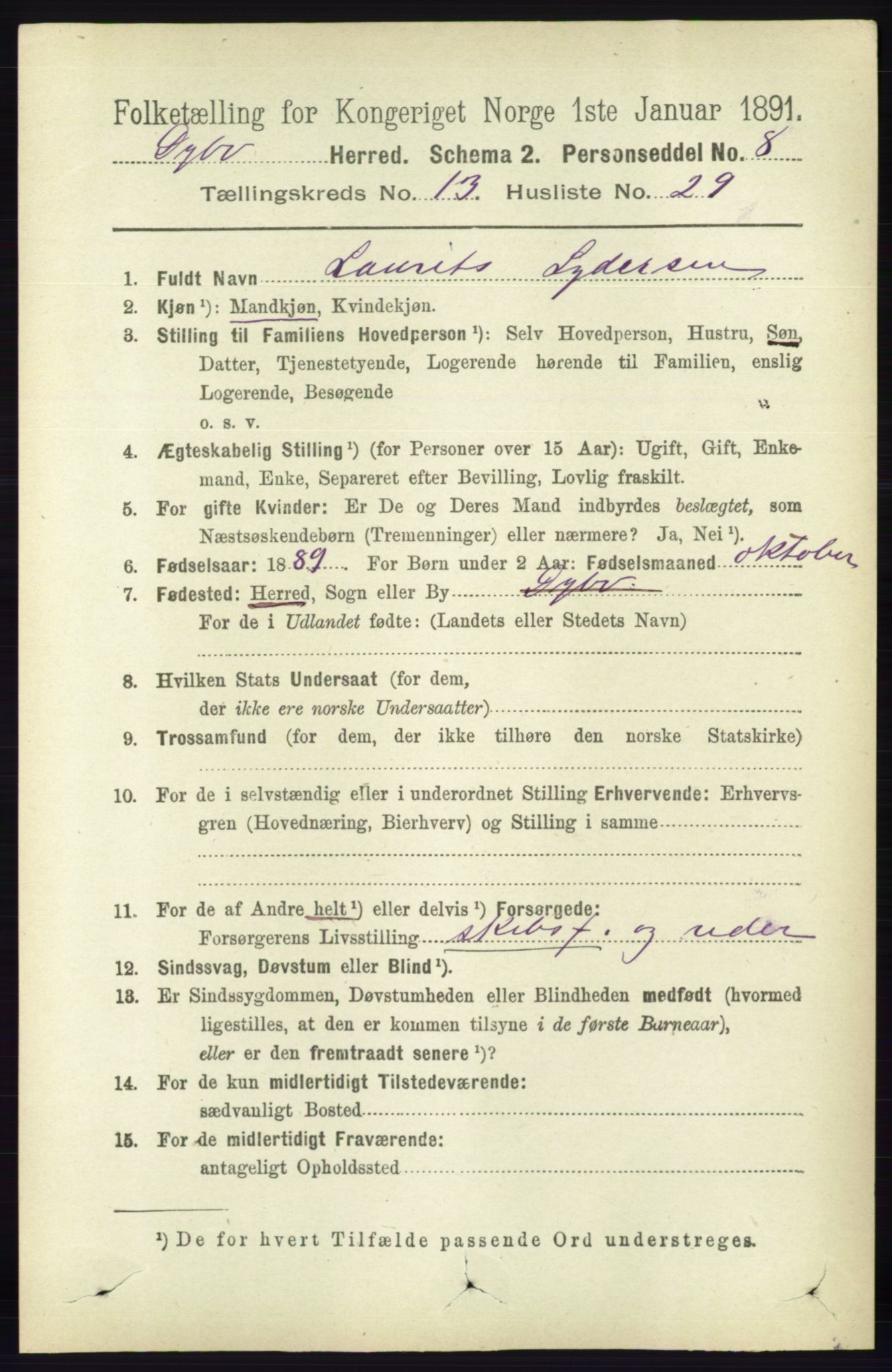 RA, 1891 census for 0915 Dypvåg, 1891, p. 5471