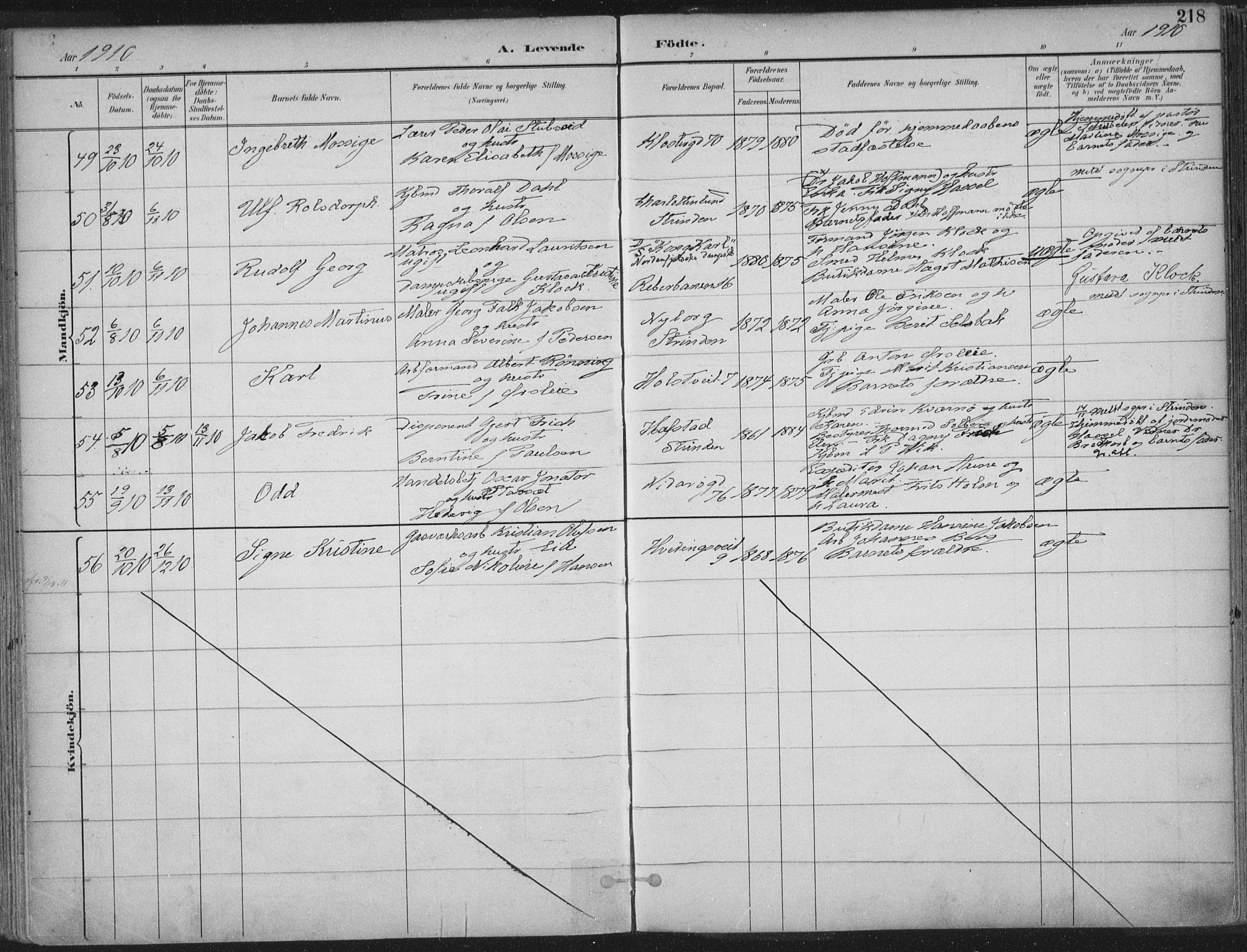 Ministerialprotokoller, klokkerbøker og fødselsregistre - Sør-Trøndelag, SAT/A-1456/601/L0062: Parish register (official) no. 601A30, 1891-1911, p. 218