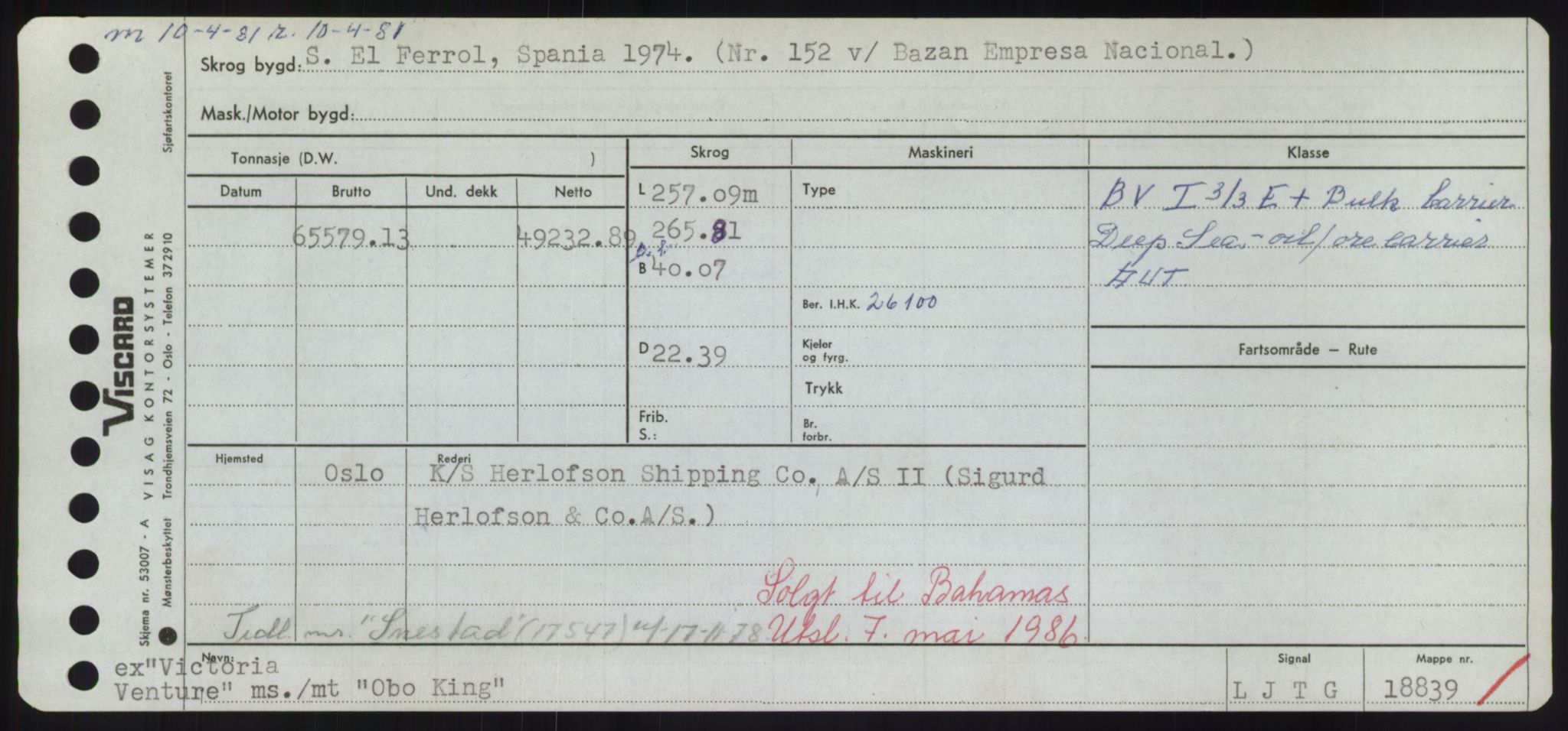 Sjøfartsdirektoratet med forløpere, Skipsmålingen, RA/S-1627/H/Hd/L0028: Fartøy, O, p. 39