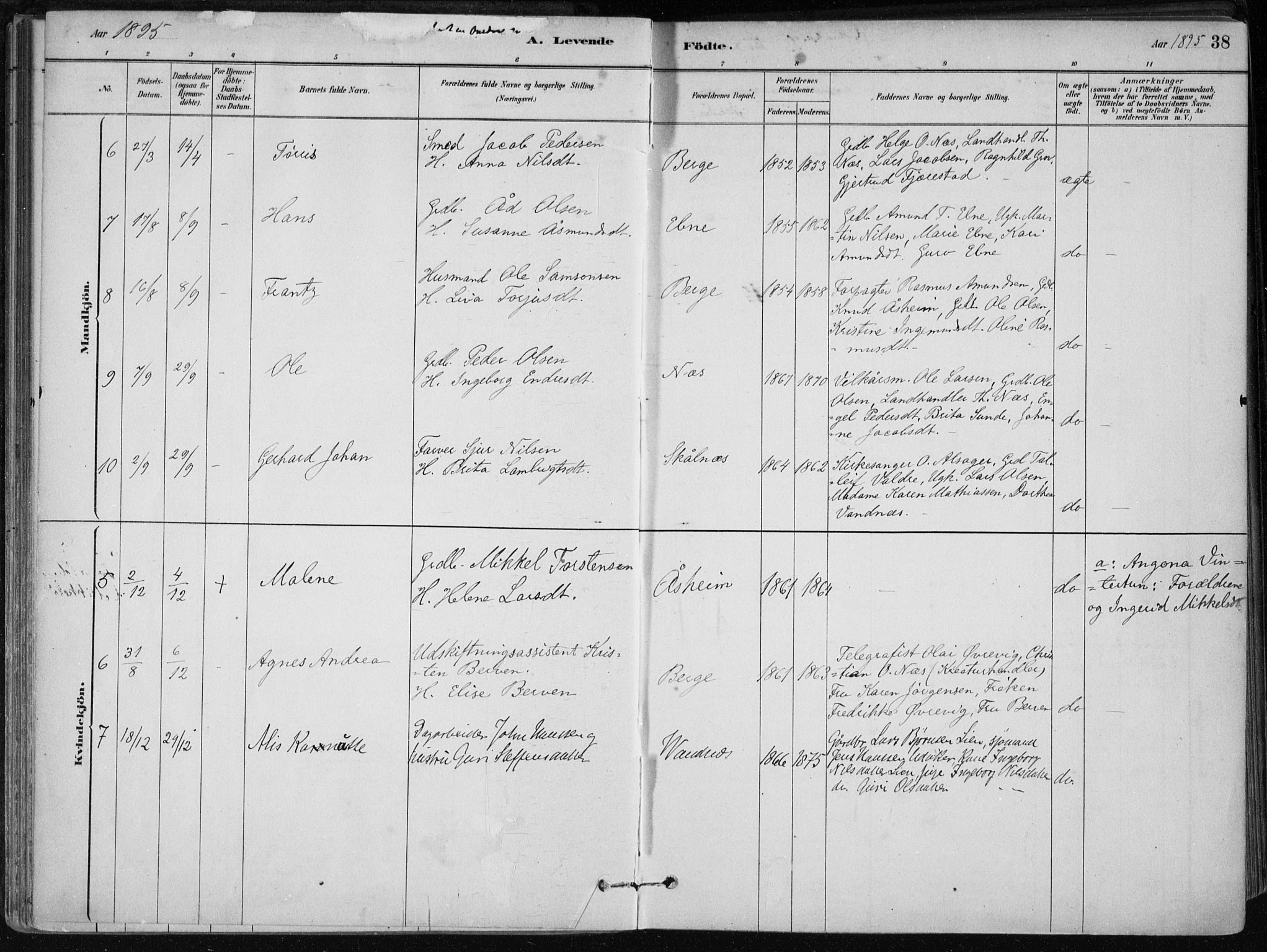 Skånevik sokneprestembete, SAB/A-77801/H/Haa: Parish register (official) no. B 1, 1879-1914, p. 38
