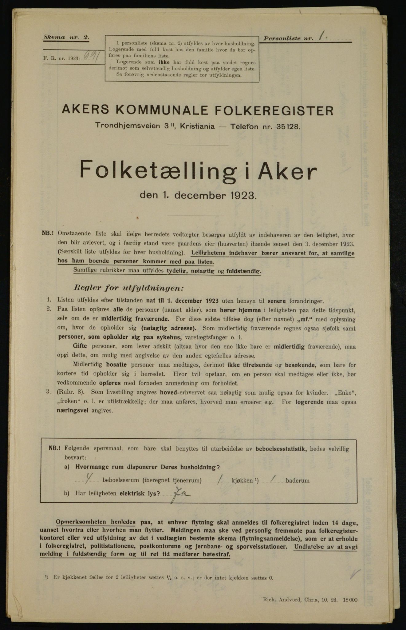 , Municipal Census 1923 for Aker, 1923, p. 42454