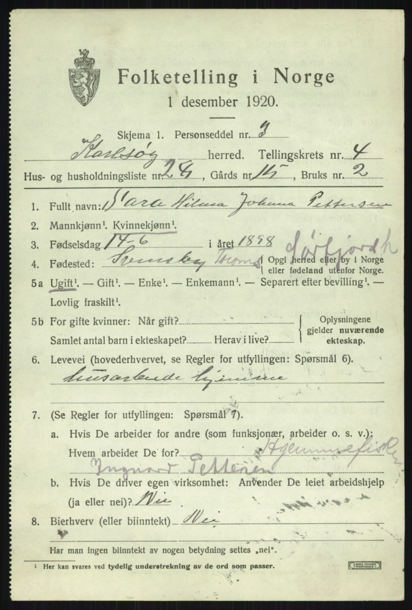SATØ, 1920 census for Karlsøy, 1920, p. 2061