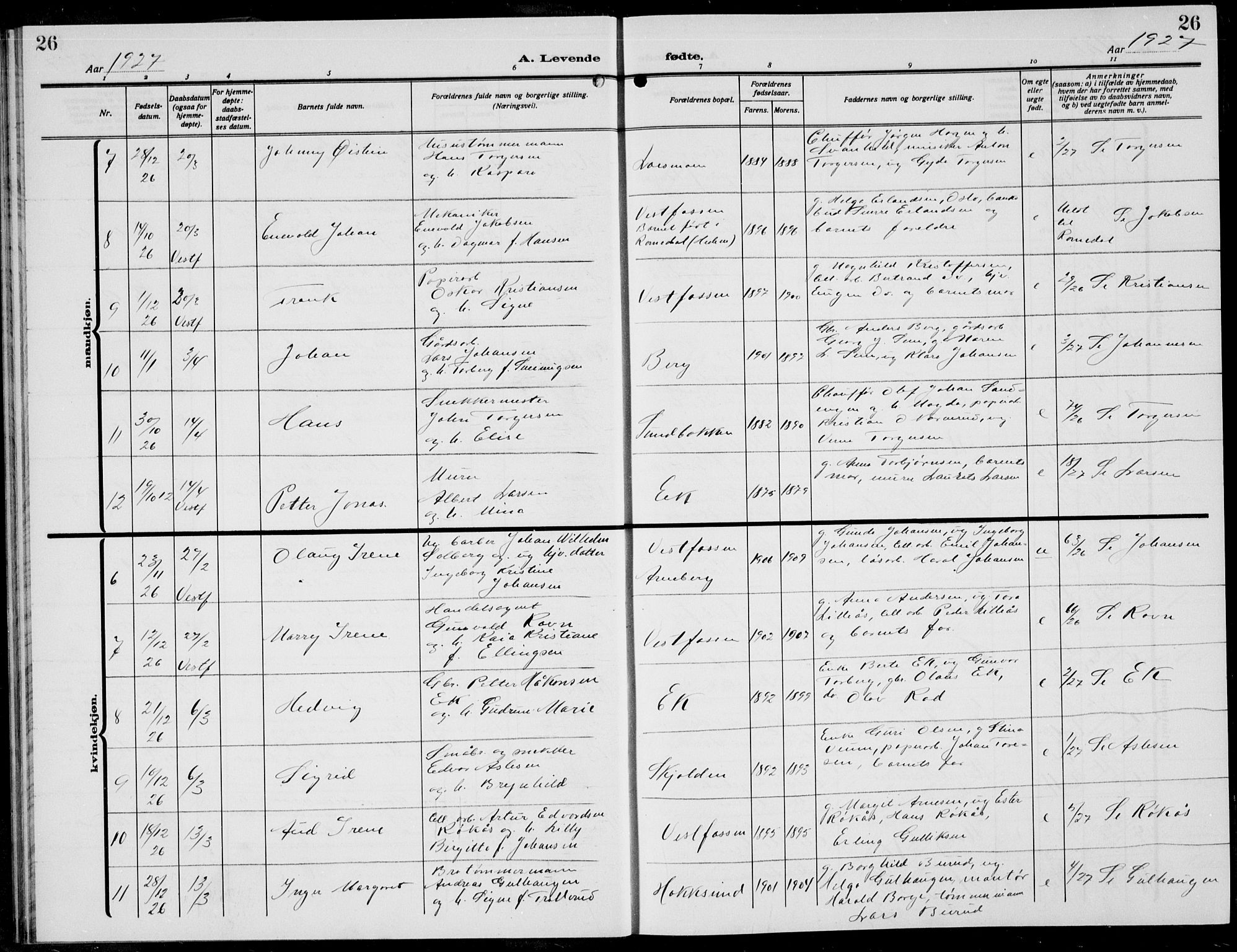 Eiker kirkebøker, AV/SAKO-A-4/G/Ga/L0010: Parish register (copy) no. I 10, 1925-1934, p. 26