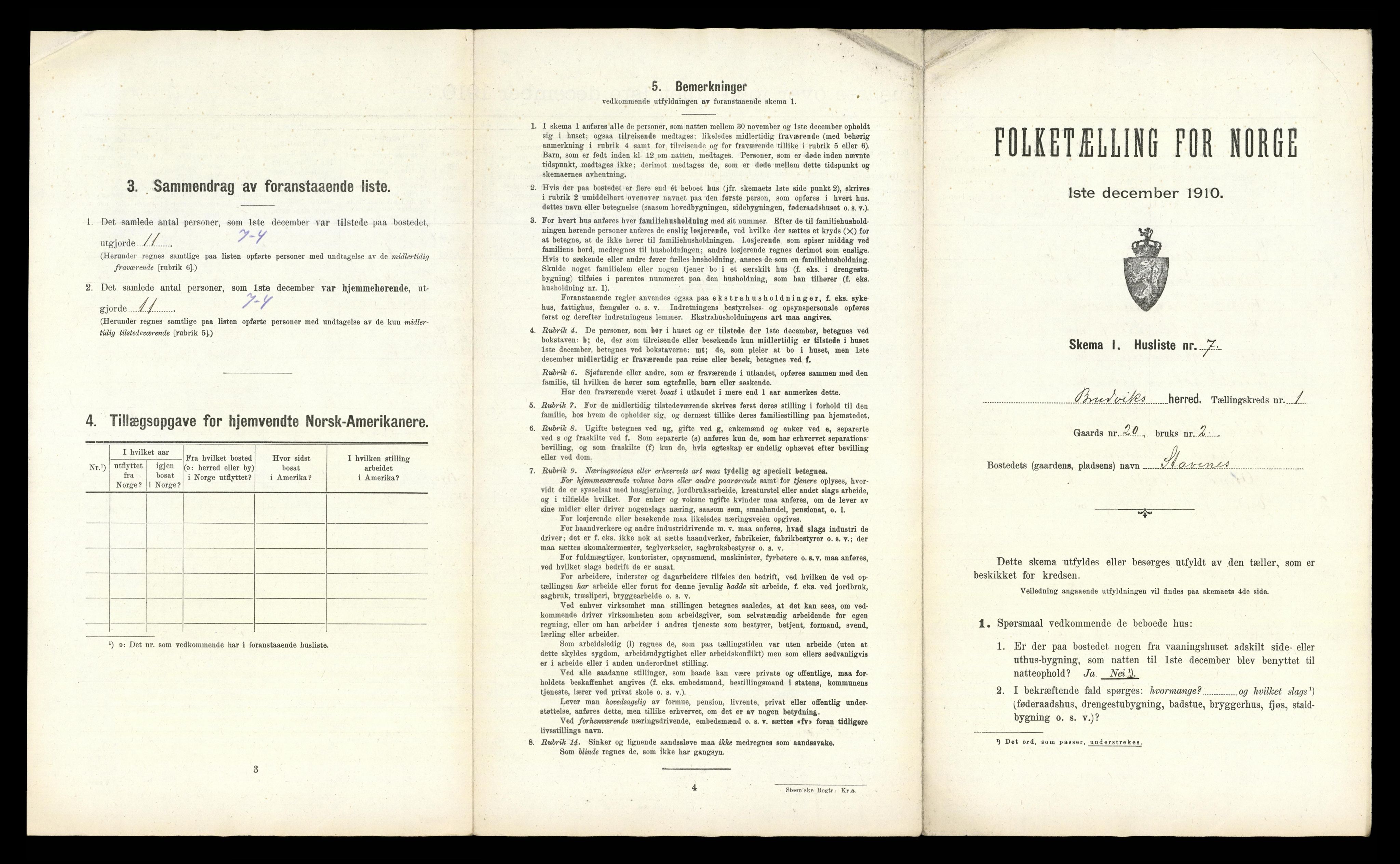 RA, 1910 census for Bruvik, 1910, p. 68