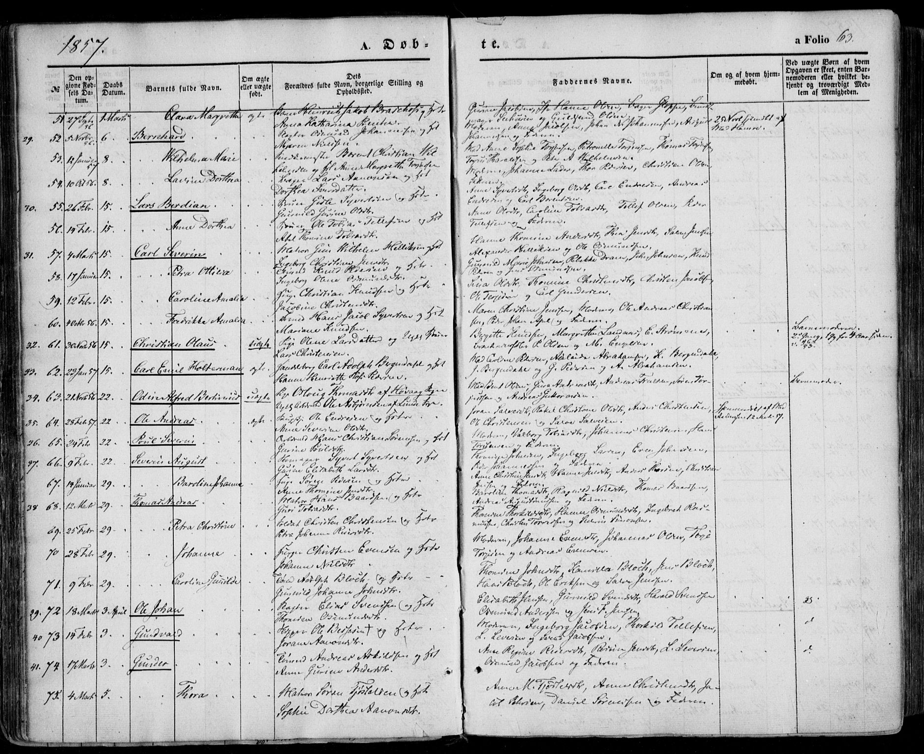 Kristiansand domprosti, AV/SAK-1112-0006/F/Fa/L0014: Parish register (official) no. A 14, 1852-1867, p. 63