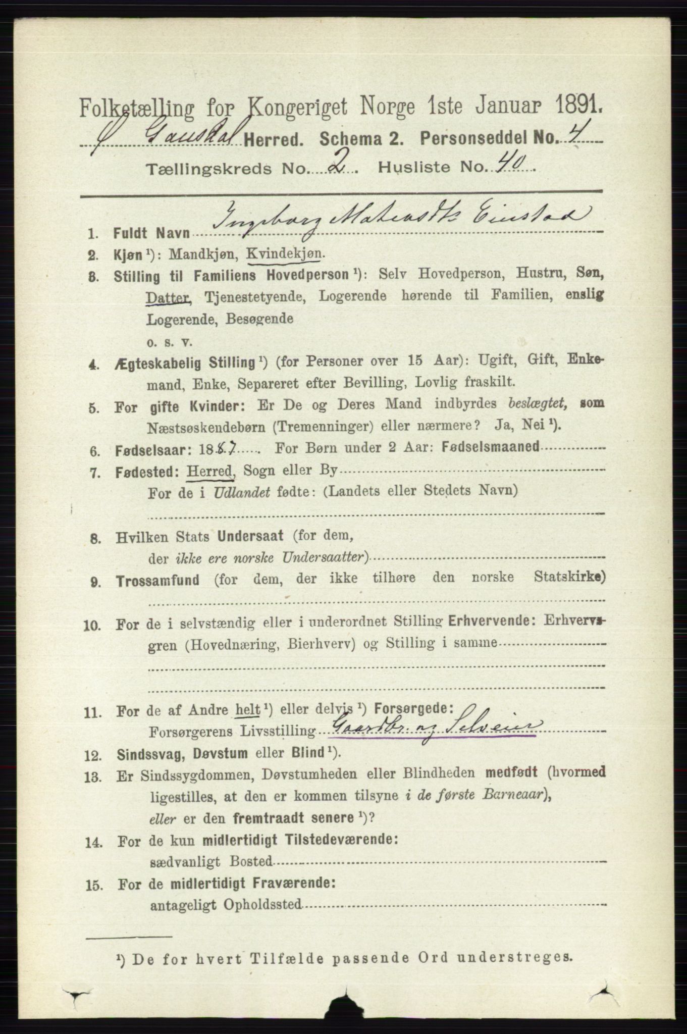 RA, 1891 census for 0522 Østre Gausdal, 1891, p. 1471