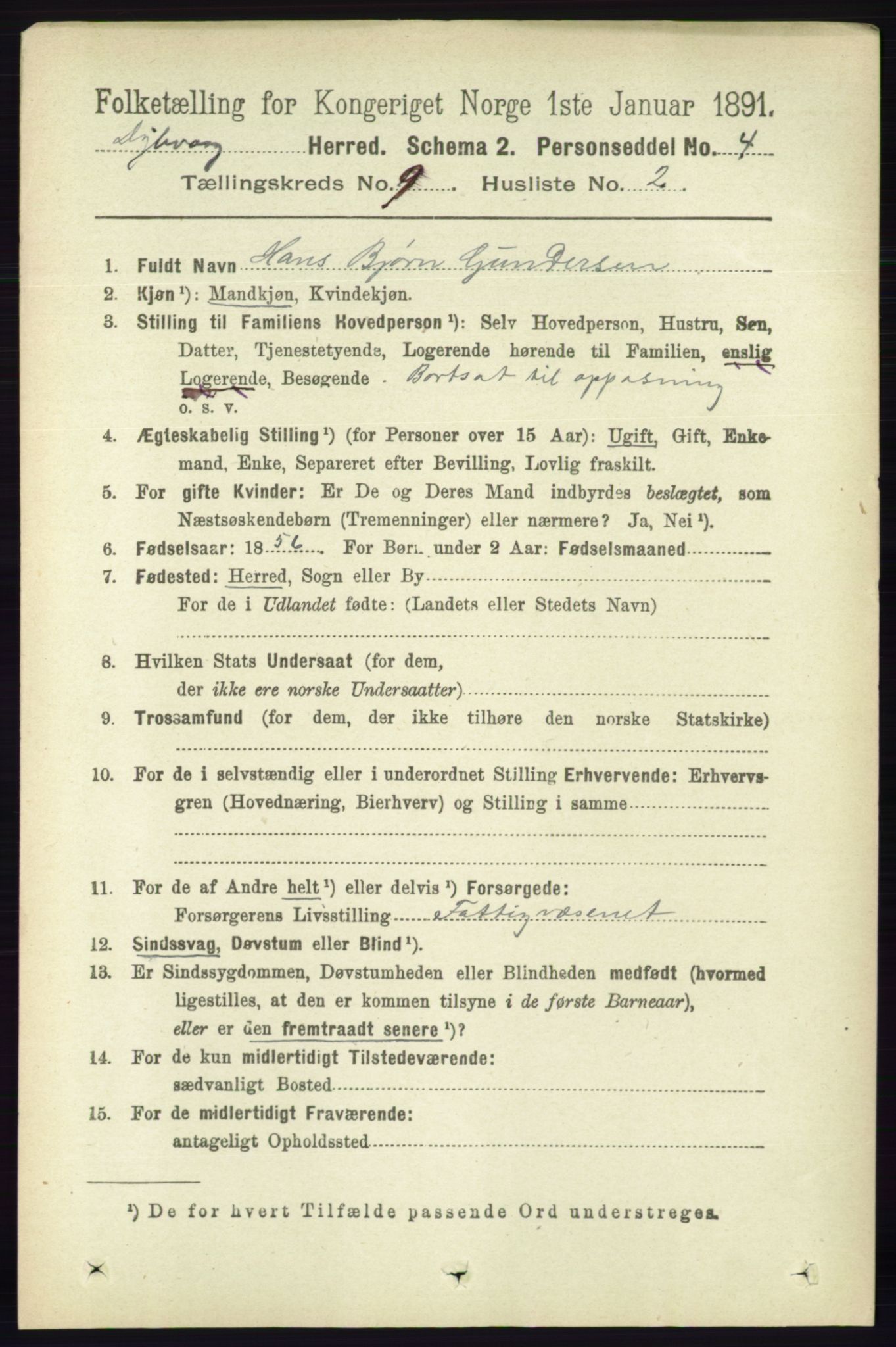 RA, 1891 census for 0915 Dypvåg, 1891, p. 3286