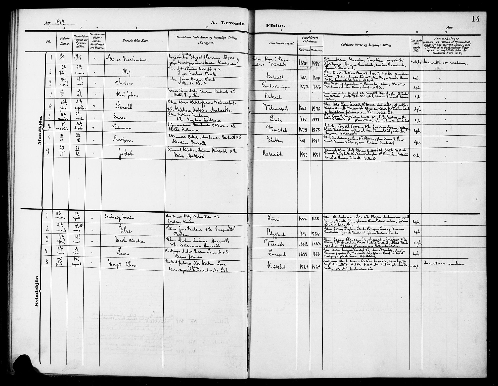 Ramnes kirkebøker, SAKO/A-314/G/Gc/L0002: Parish register (copy) no. III 2, 1903-1924, p. 14