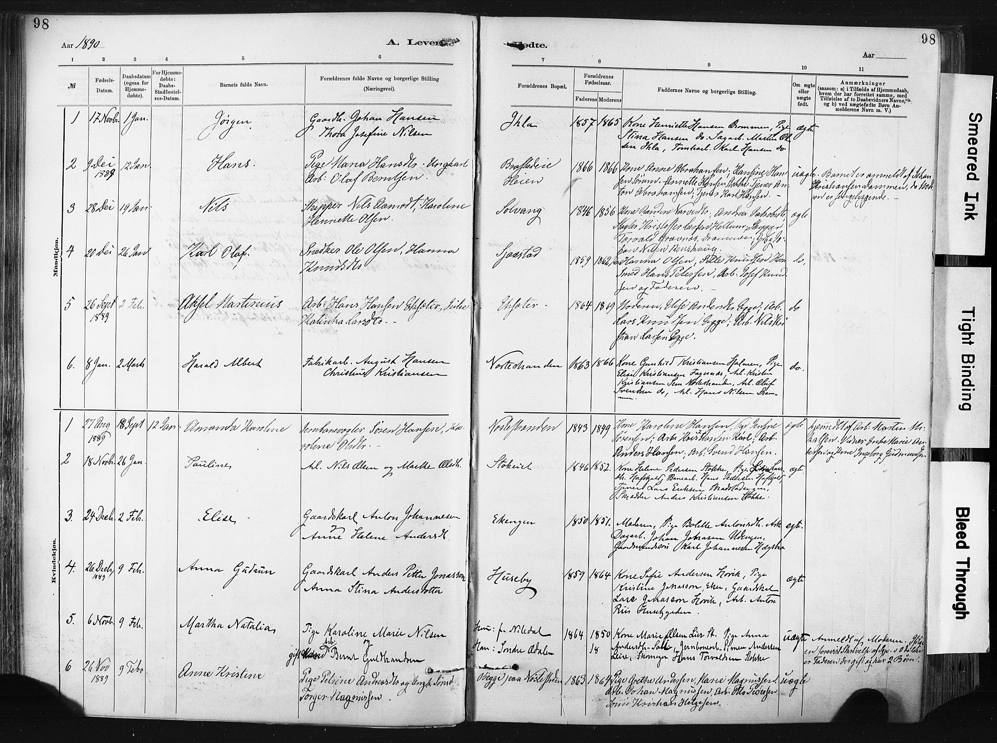 Lier kirkebøker, SAKO/A-230/F/Fa/L0015: Parish register (official) no. I 15, 1883-1894, p. 98