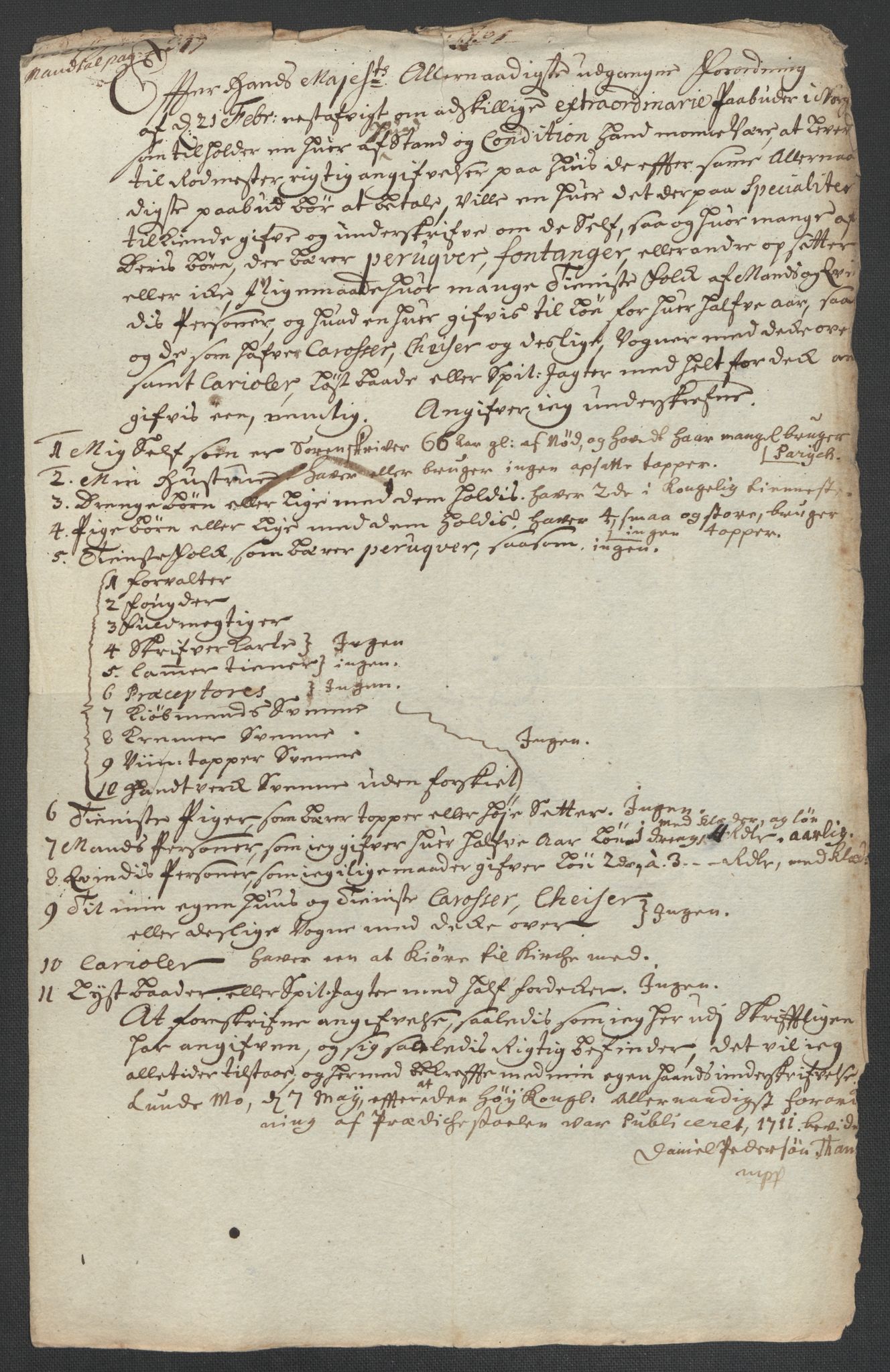 Rentekammeret inntil 1814, Reviderte regnskaper, Fogderegnskap, AV/RA-EA-4092/R60/L3962: Fogderegnskap Orkdal og Gauldal, 1711, p. 217