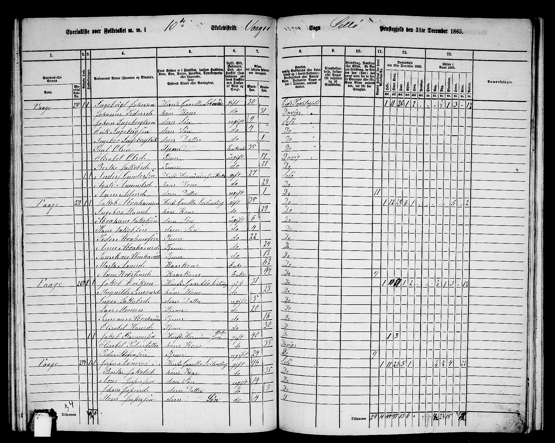 RA, 1865 census for Selje, 1865, p. 156