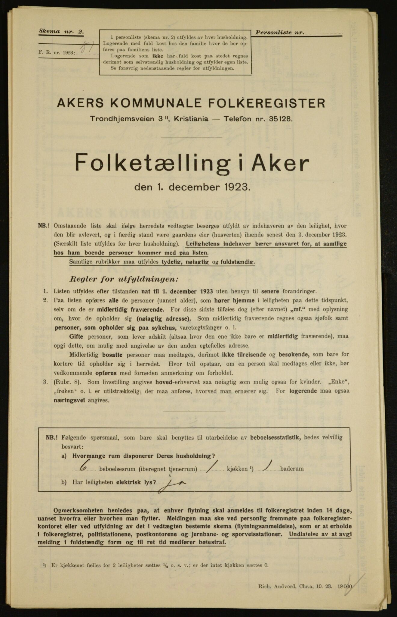 , Municipal Census 1923 for Aker, 1923, p. 7758