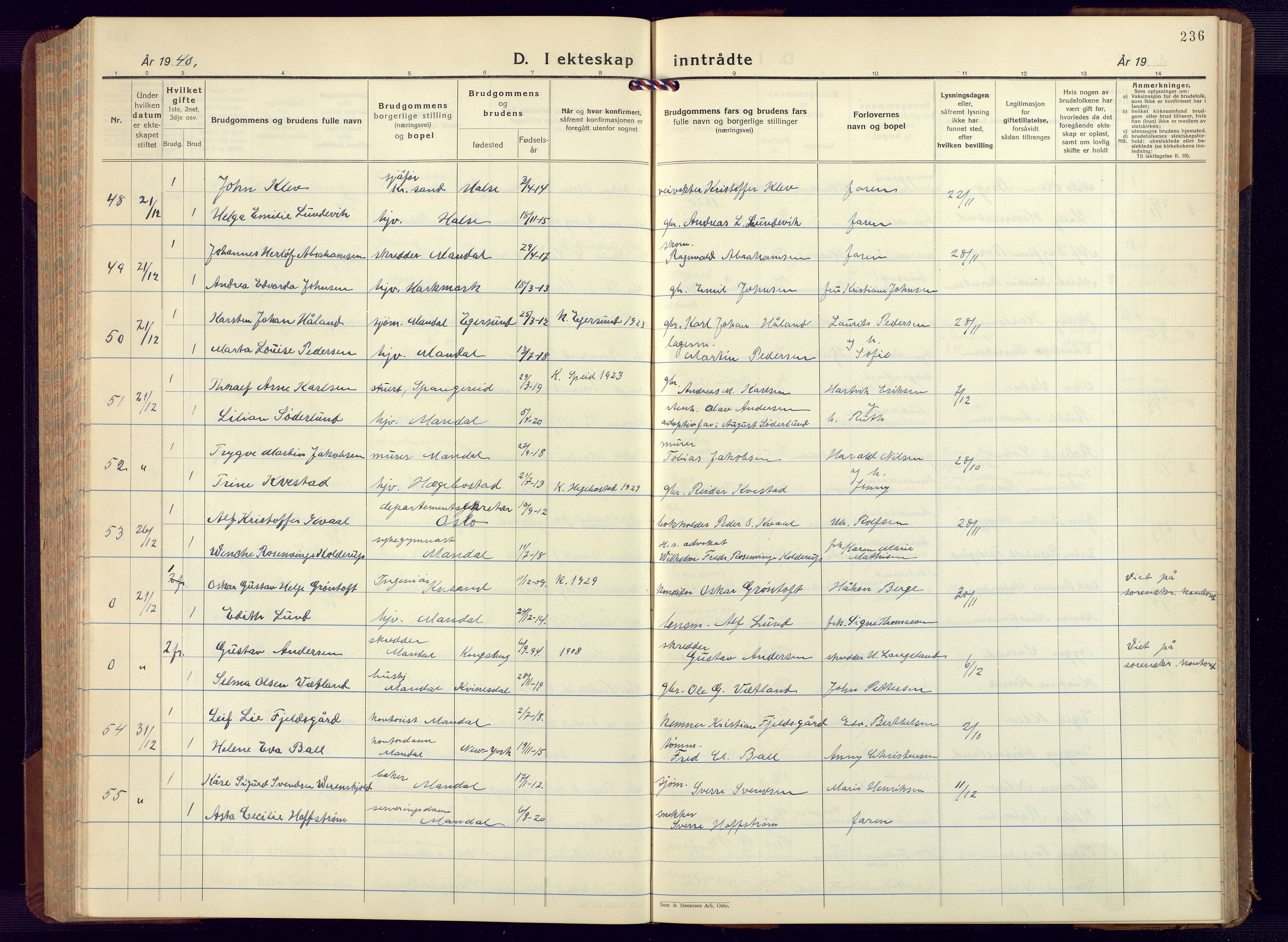 Mandal sokneprestkontor, AV/SAK-1111-0030/F/Fb/Fbc/L0002: Parish register (copy) no. B 2, 1931-1949, p. 236