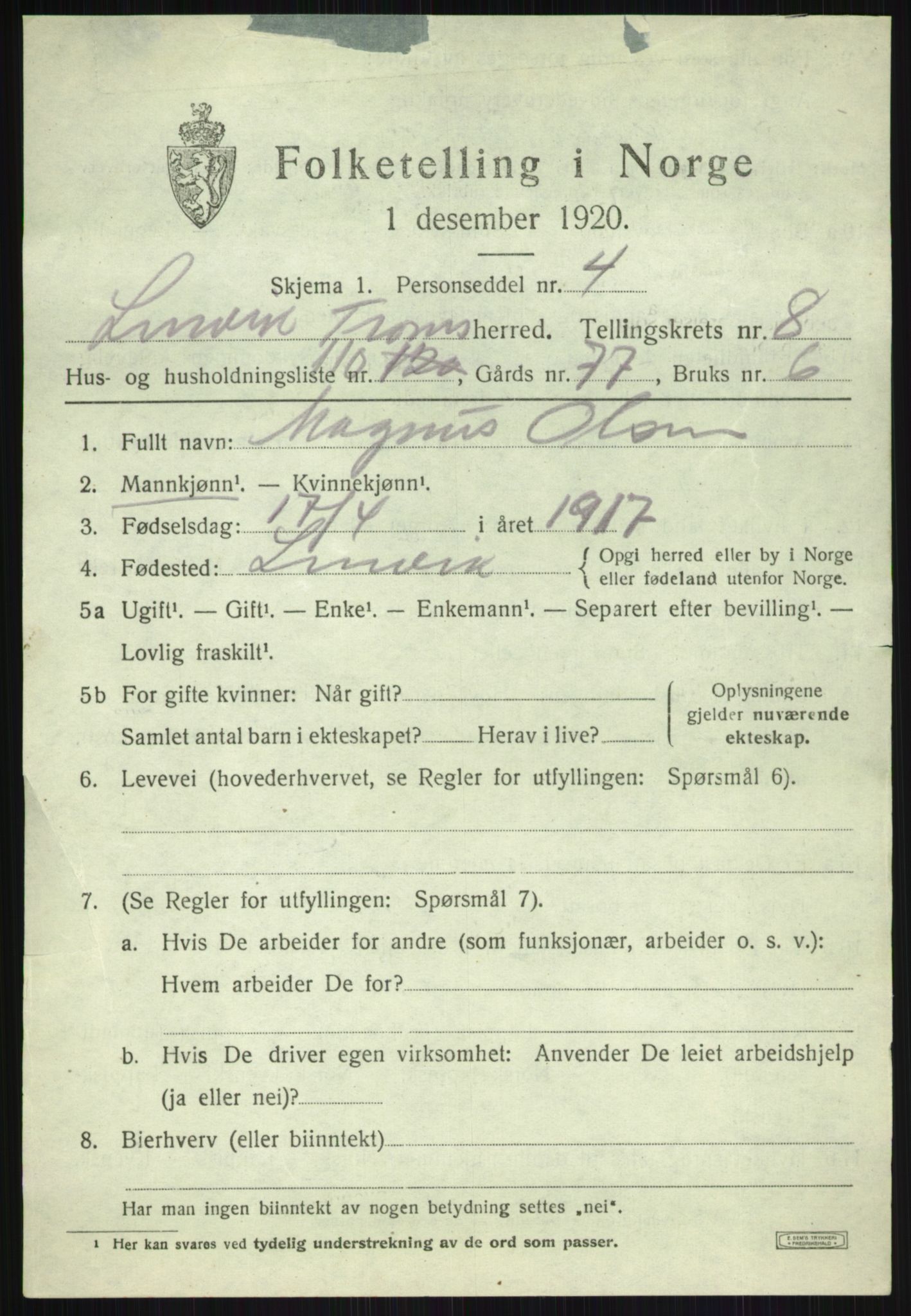 SATØ, 1920 census for Lenvik, 1920, p. 12280