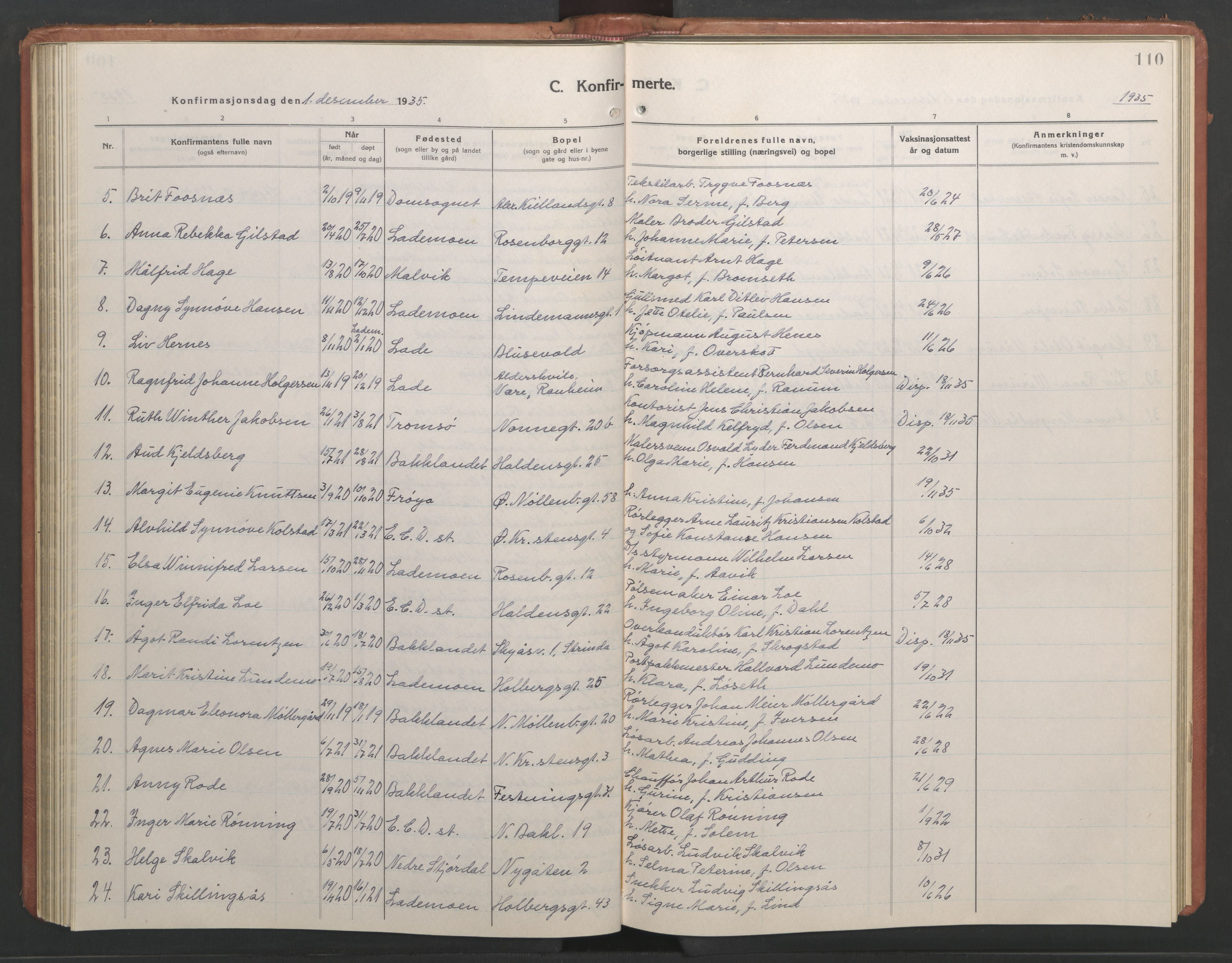 Ministerialprotokoller, klokkerbøker og fødselsregistre - Sør-Trøndelag, SAT/A-1456/604/L0228: Parish register (copy) no. 604C11, 1928-1950, p. 110