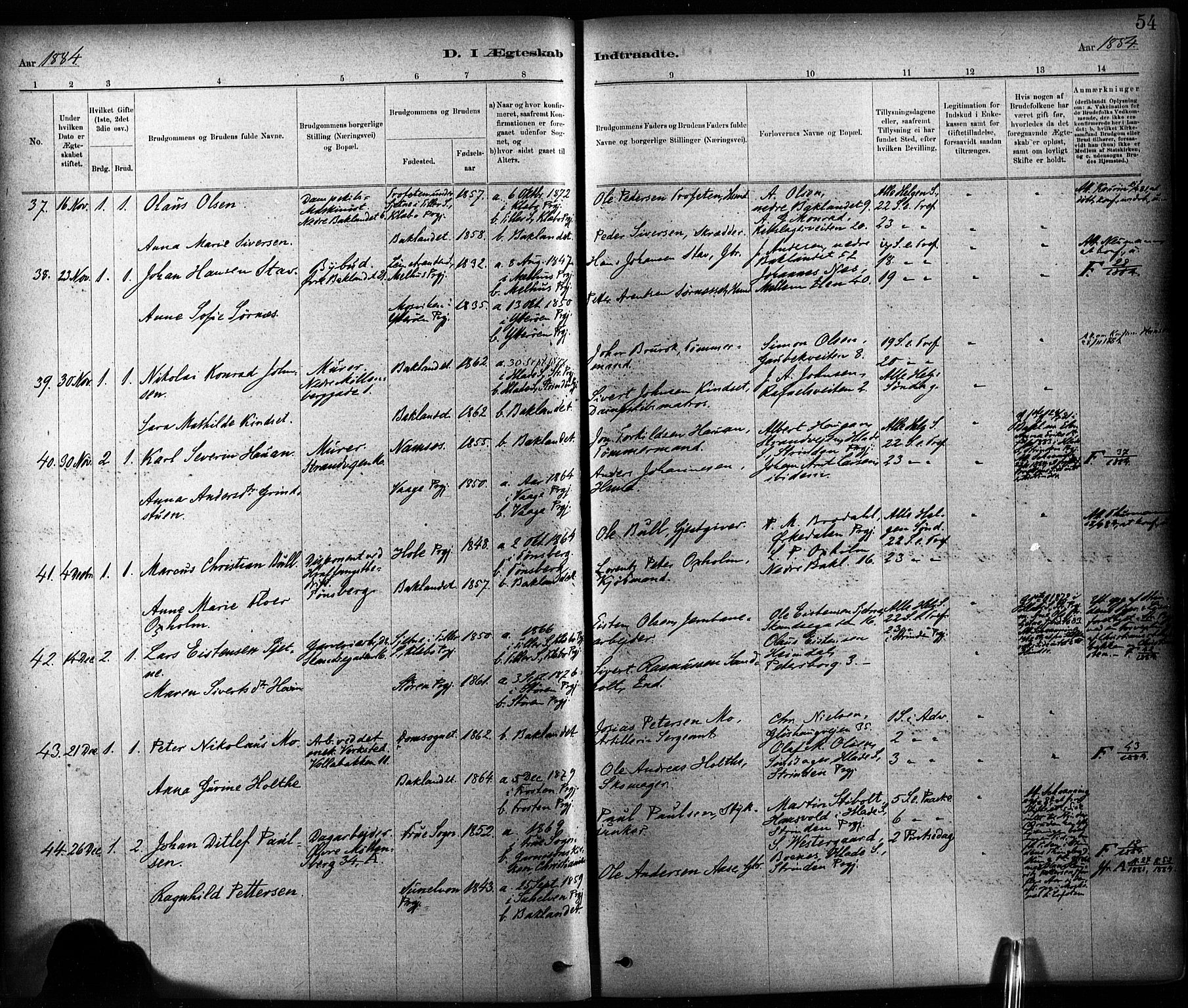 Ministerialprotokoller, klokkerbøker og fødselsregistre - Sør-Trøndelag, SAT/A-1456/604/L0189: Parish register (official) no. 604A10, 1878-1892, p. 54