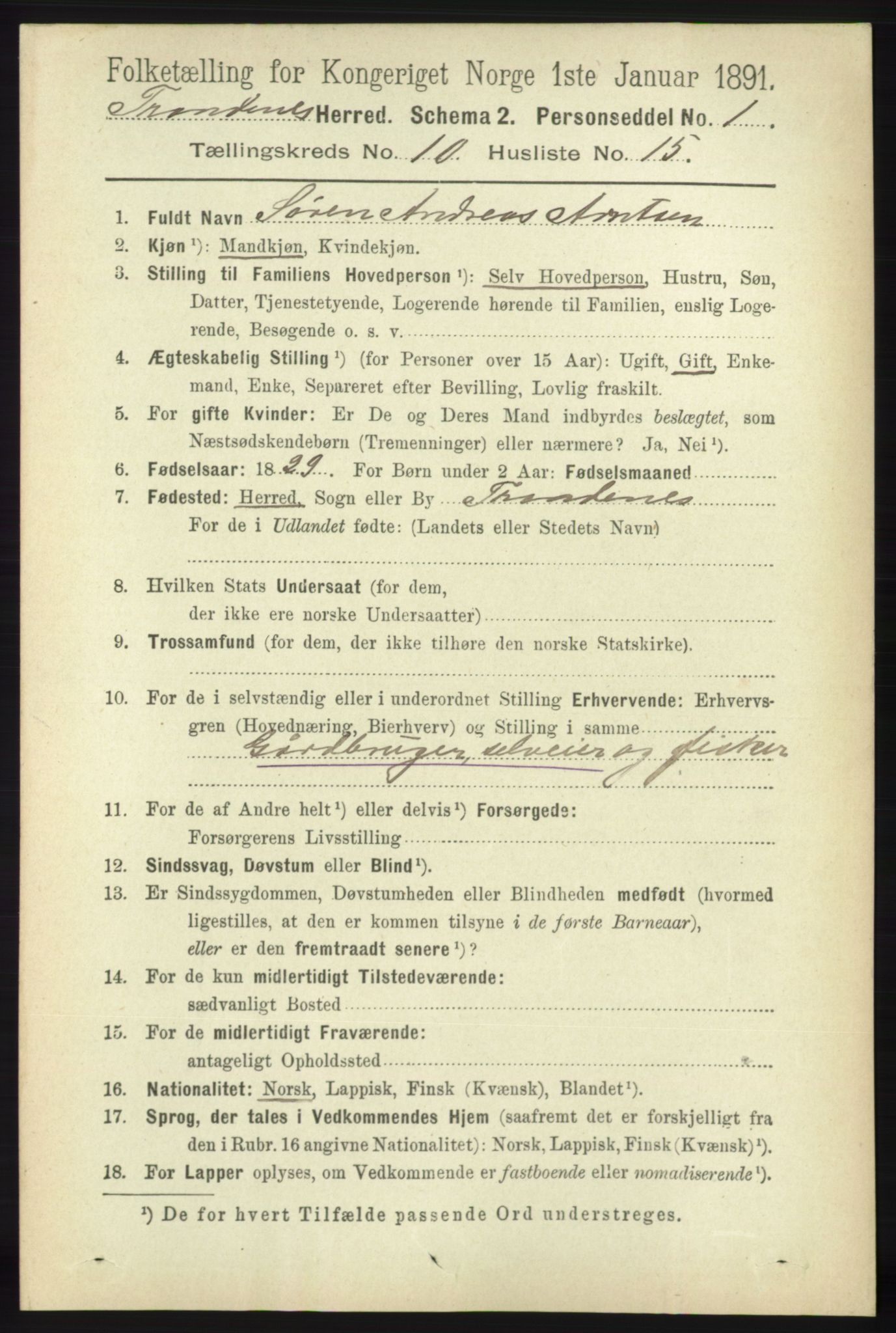 RA, 1891 census for 1914 Trondenes, 1891, p. 7598