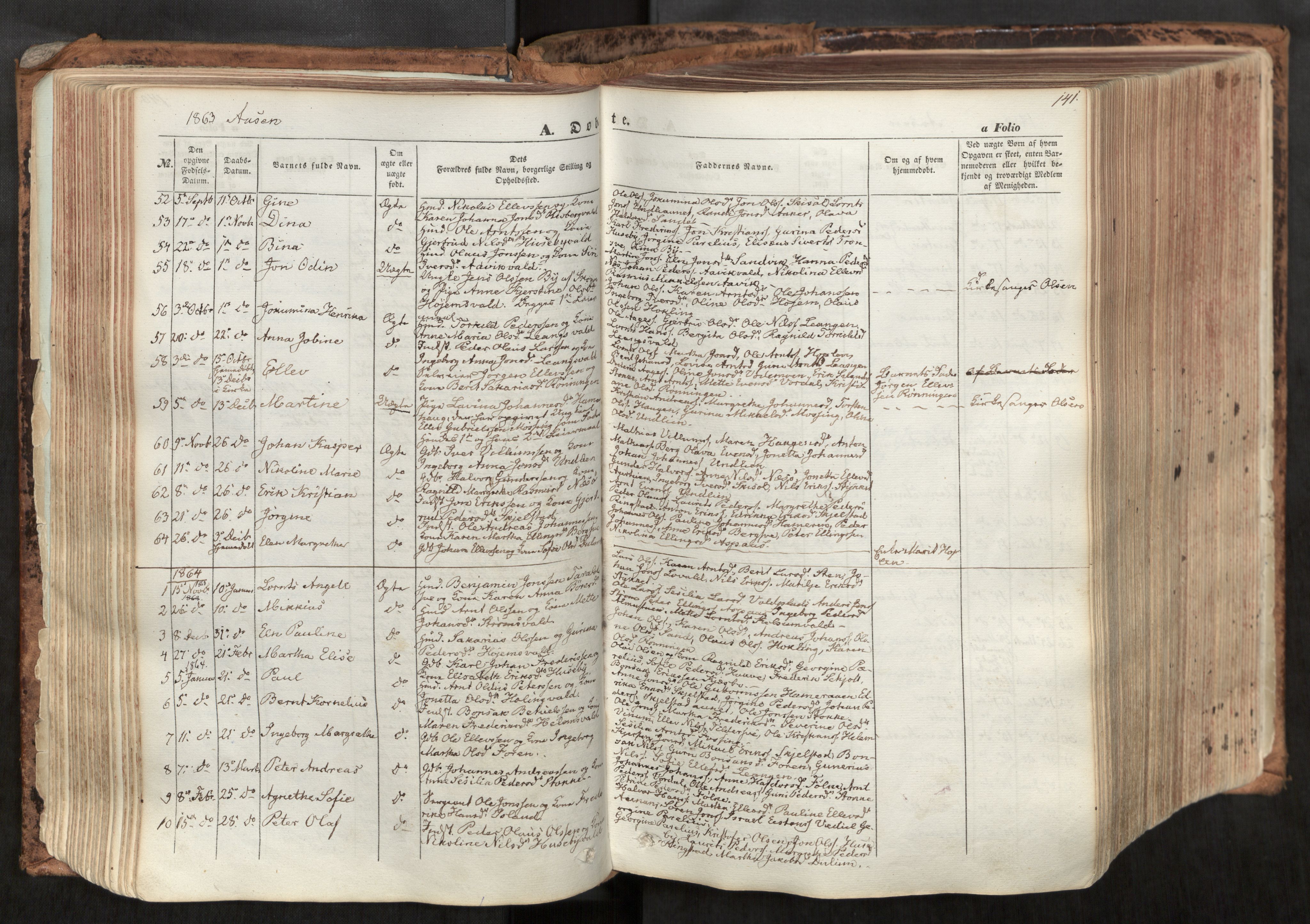 Ministerialprotokoller, klokkerbøker og fødselsregistre - Nord-Trøndelag, SAT/A-1458/713/L0116: Parish register (official) no. 713A07, 1850-1877, p. 141