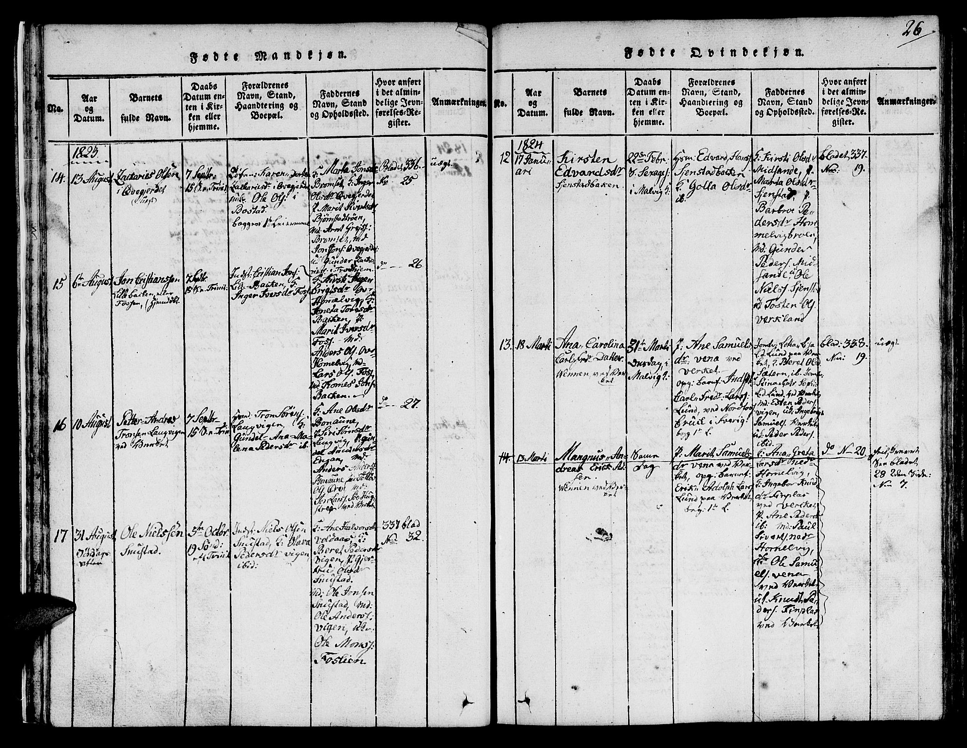 Ministerialprotokoller, klokkerbøker og fødselsregistre - Sør-Trøndelag, AV/SAT-A-1456/616/L0420: Parish register (copy) no. 616C03, 1817-1835, p. 26